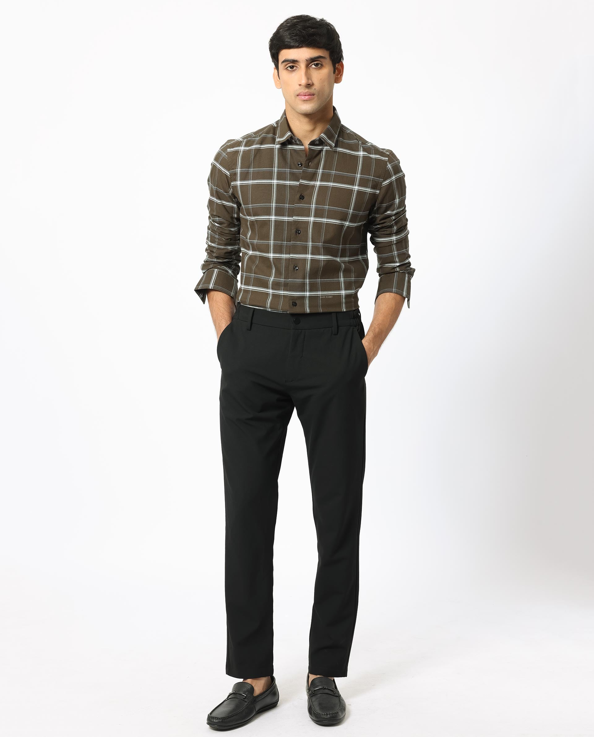 Rare Rabbit Men's Reesit Brown Cotton Fabric Full Sleeves Checks Shirt