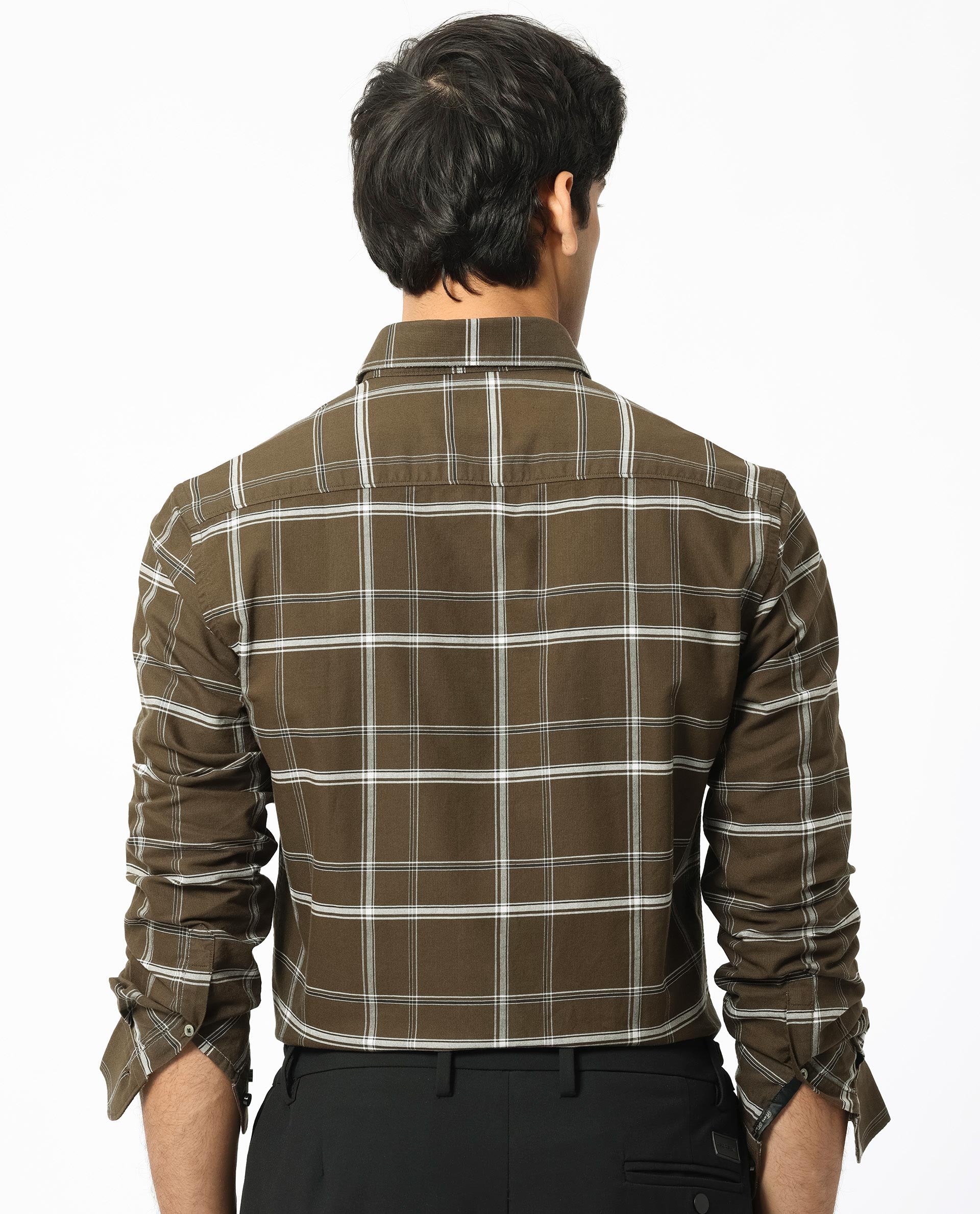 Rare Rabbit Men's Reesit Brown Cotton Fabric Full Sleeves Checks Shirt
