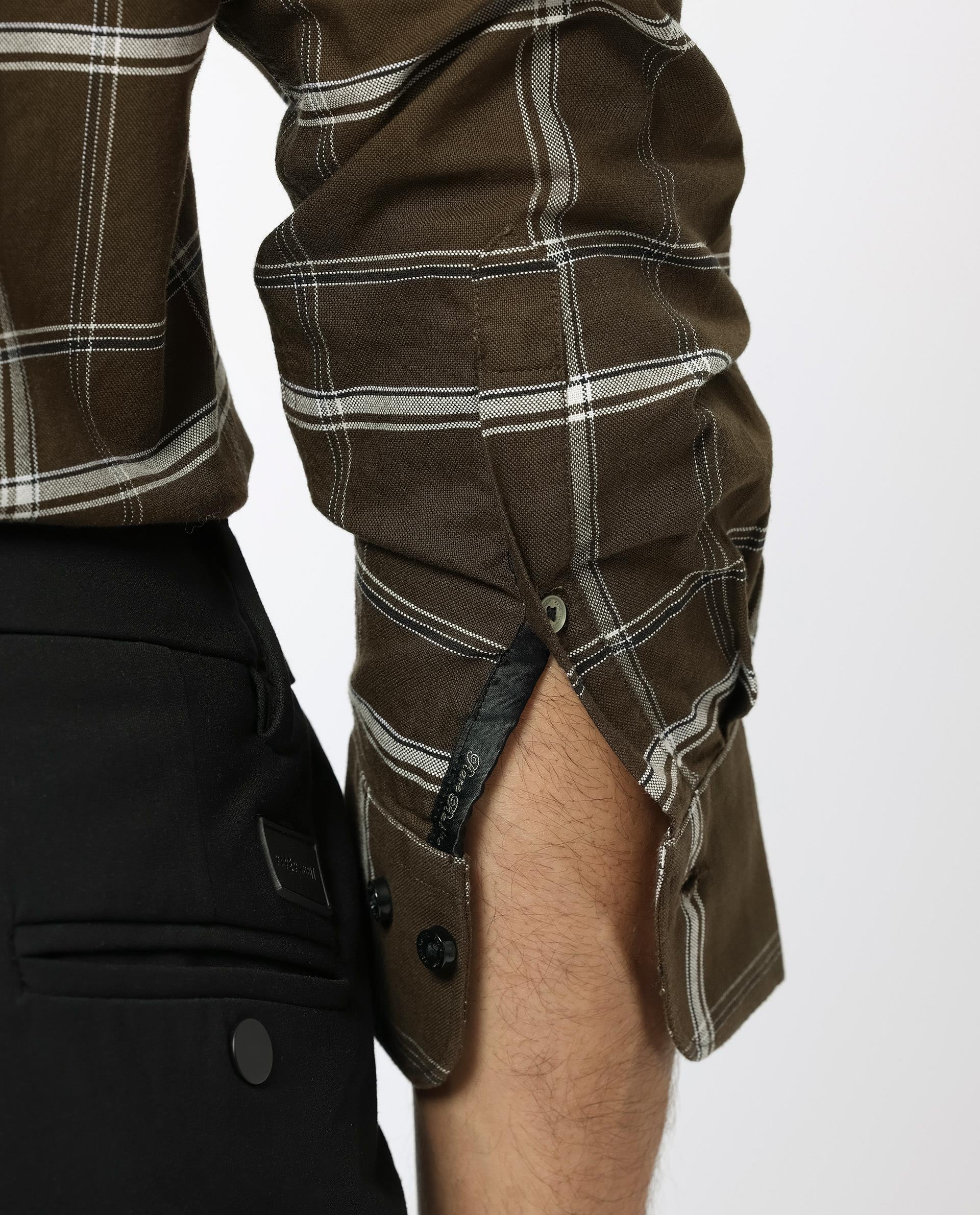 Rare Rabbit Men's Reesit Brown Cotton Fabric Full Sleeves Checks Shirt