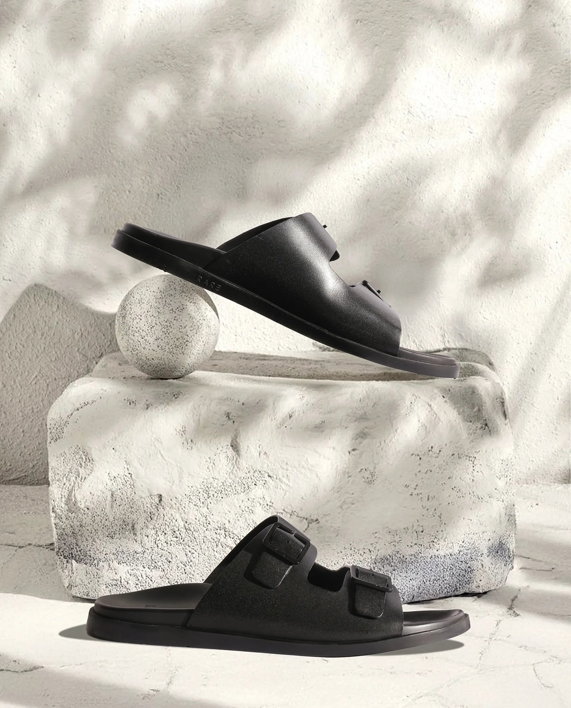Rare Rabbit Men's Raro Black Leather Slip-On Closure Sandal