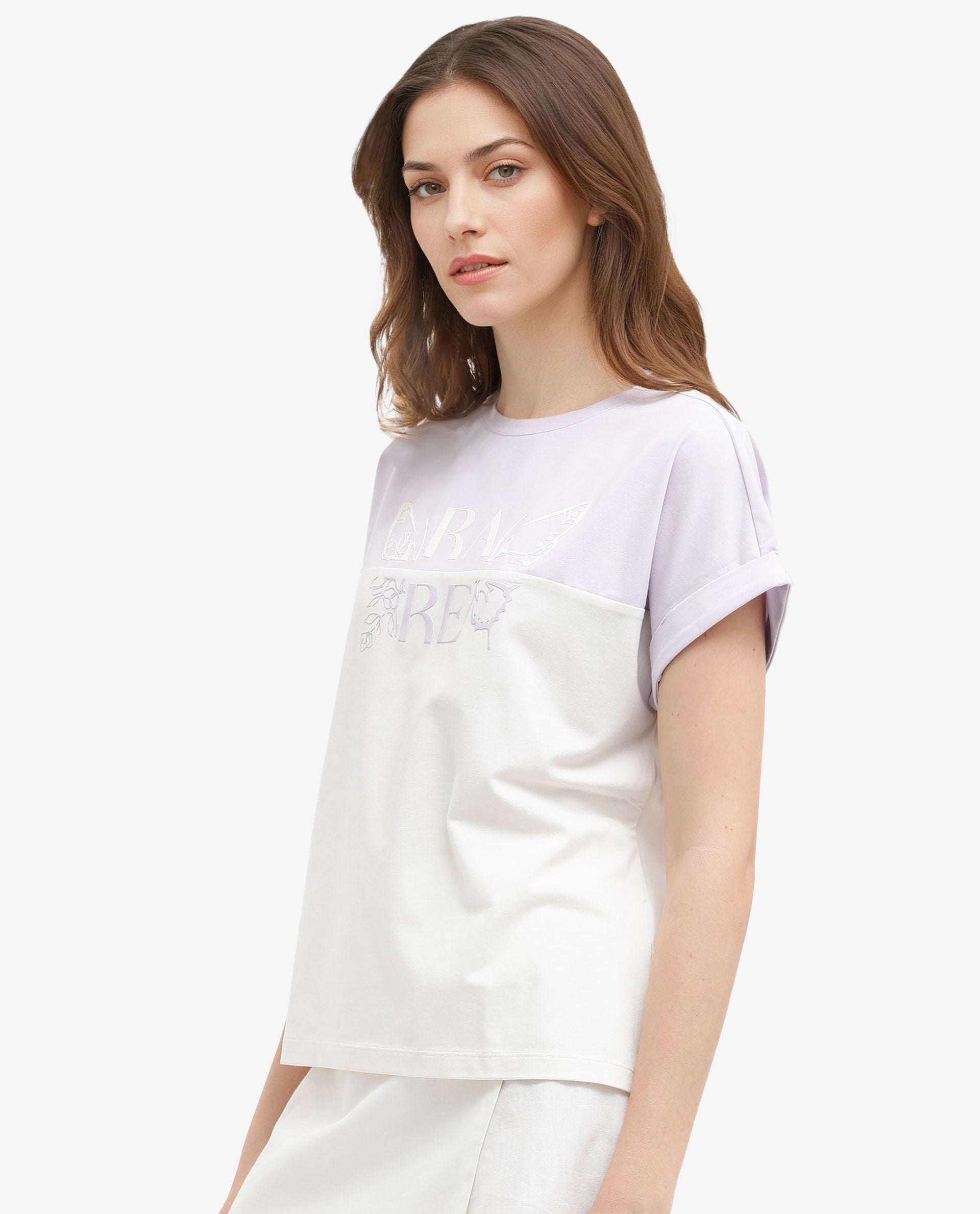 Rareism Women Regardo Off White Cotton Elastane Fabric Boxy Fit Crew Neck T-Shirt