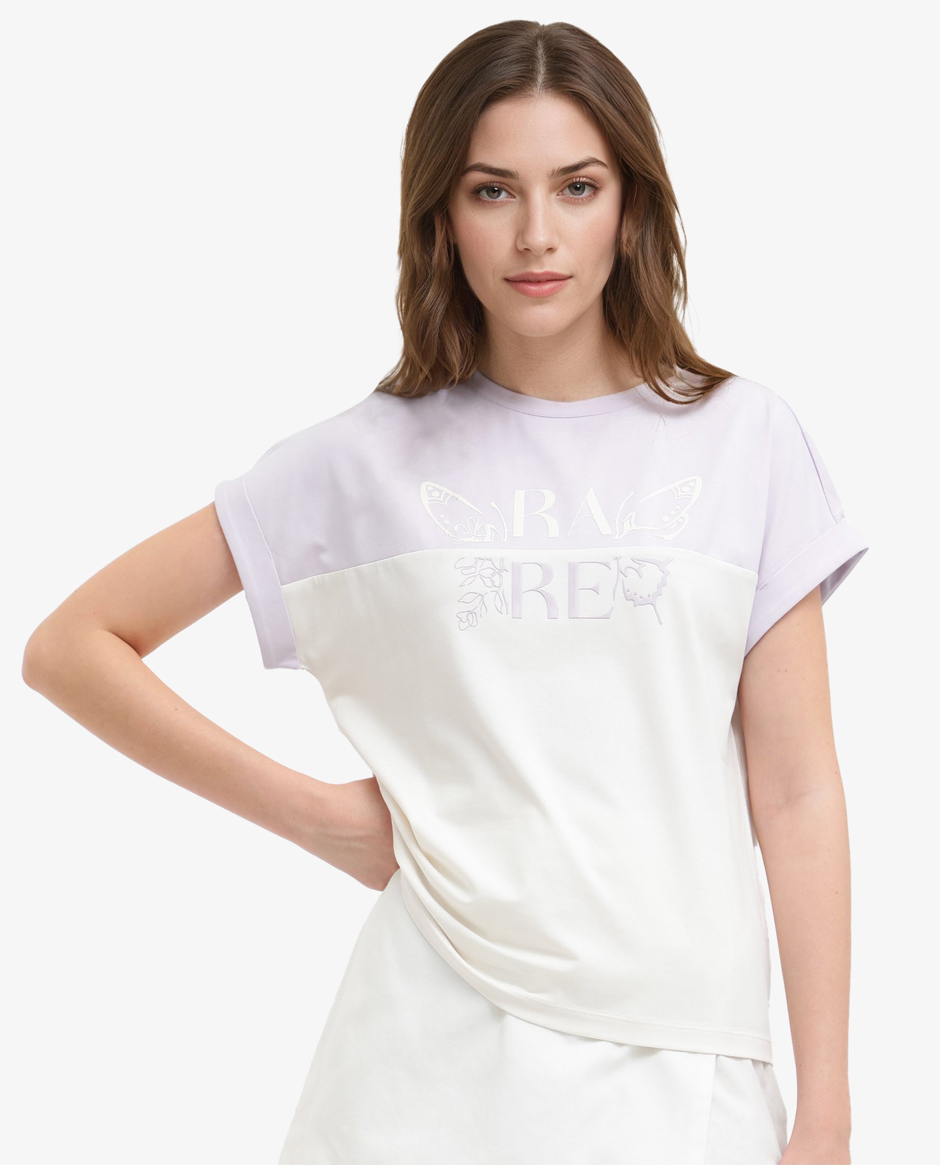 Rareism Women Regardo Off White Cotton Elastane Fabric Boxy Fit Crew Neck T-Shirt