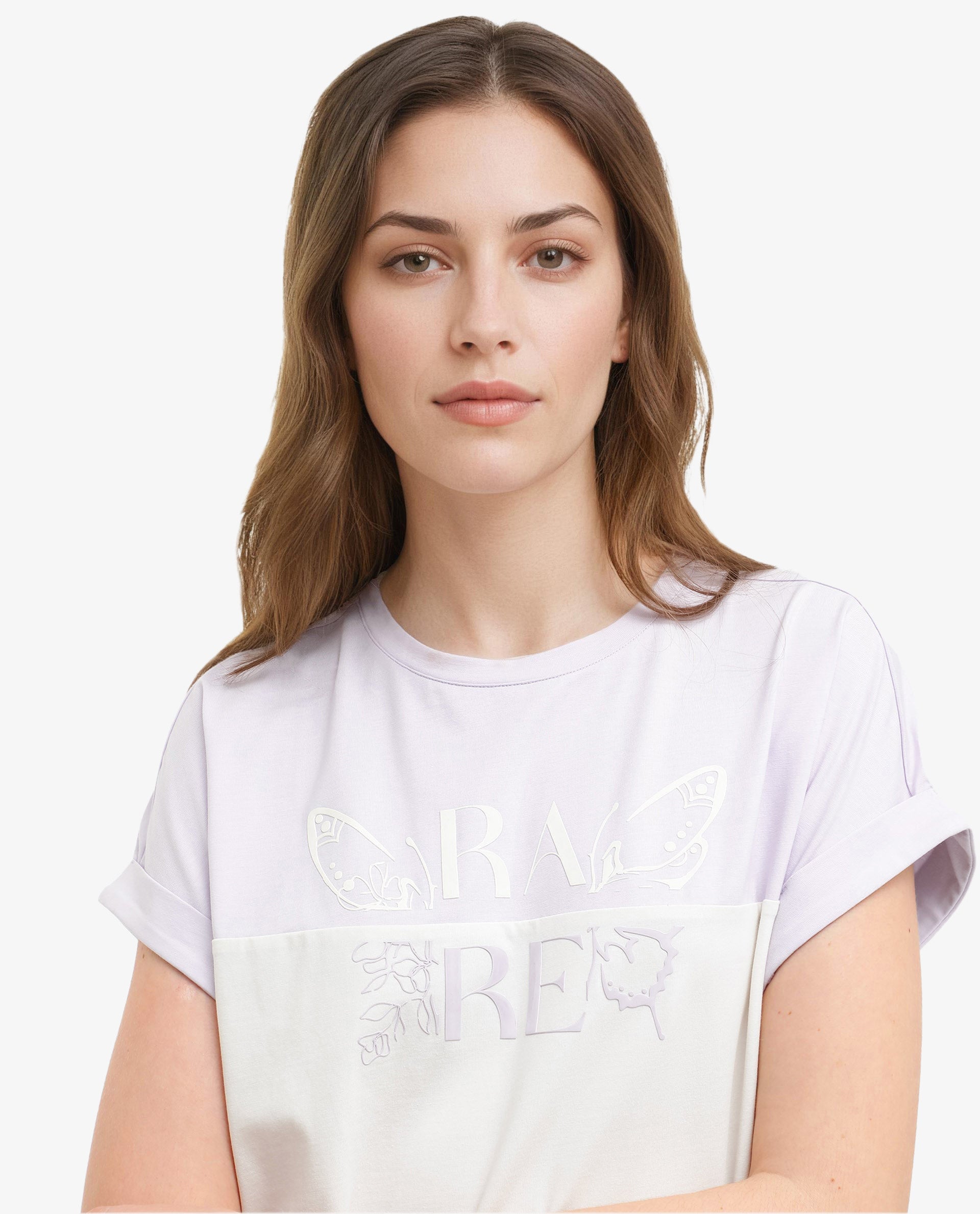 Rareism Women Regardo Off White Cotton Elastane Fabric Boxy Fit Crew Neck T-Shirt