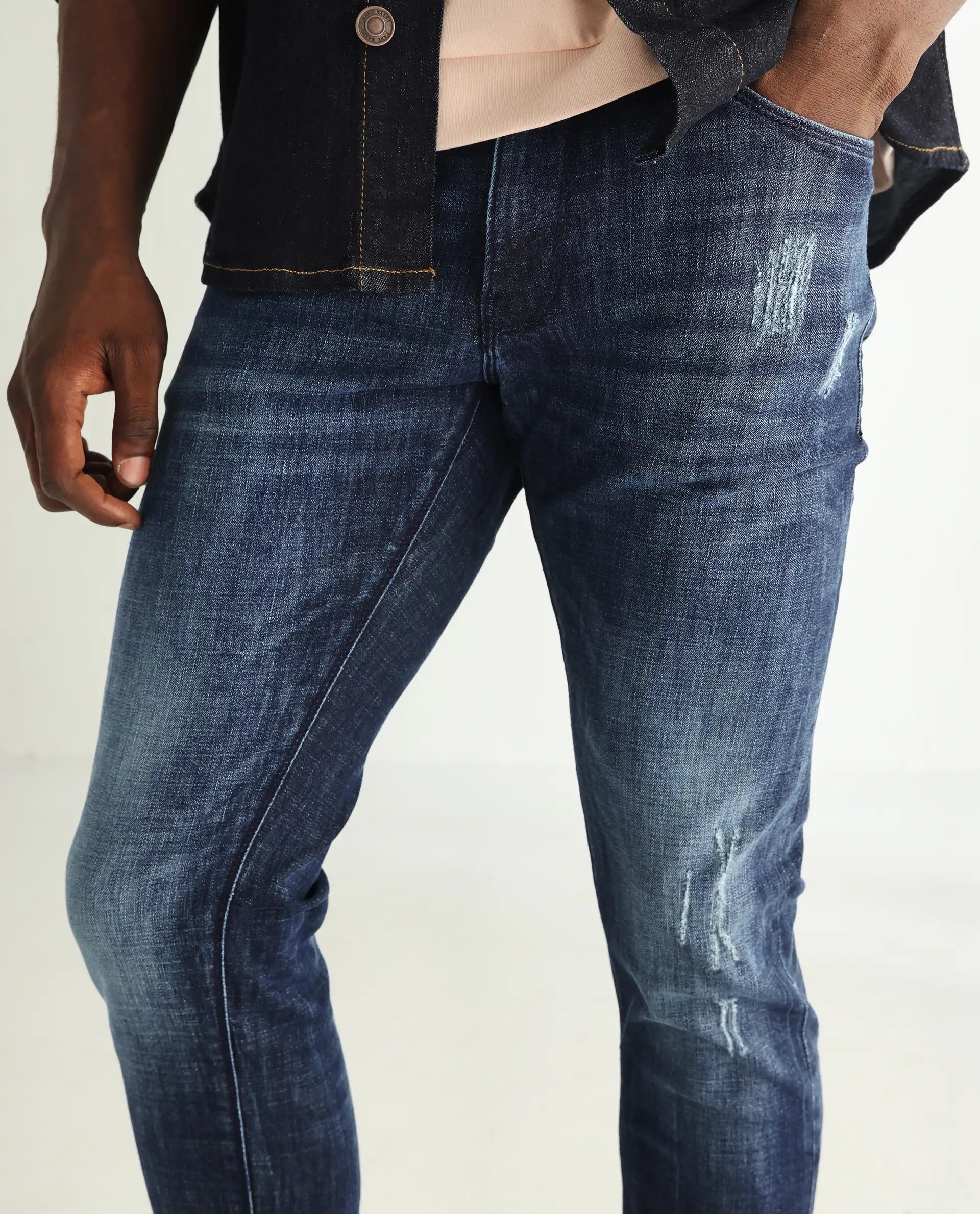 Rare Rabbit Men's Reims Light Blue Cotton Plain Hawk Slim Fit Jeans