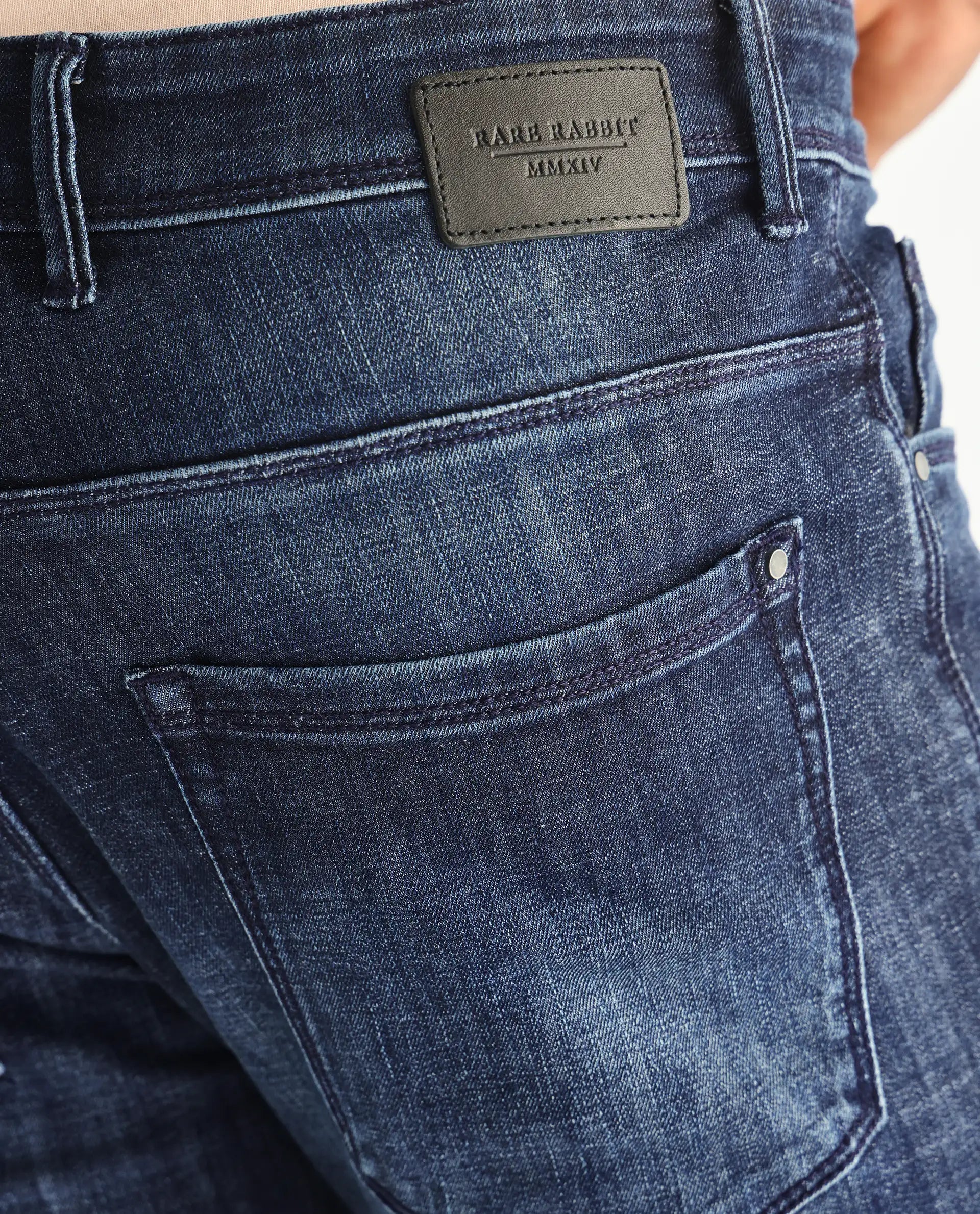 Rare Rabbit Men's Reims Light Blue Cotton Plain Hawk Slim Fit Jeans