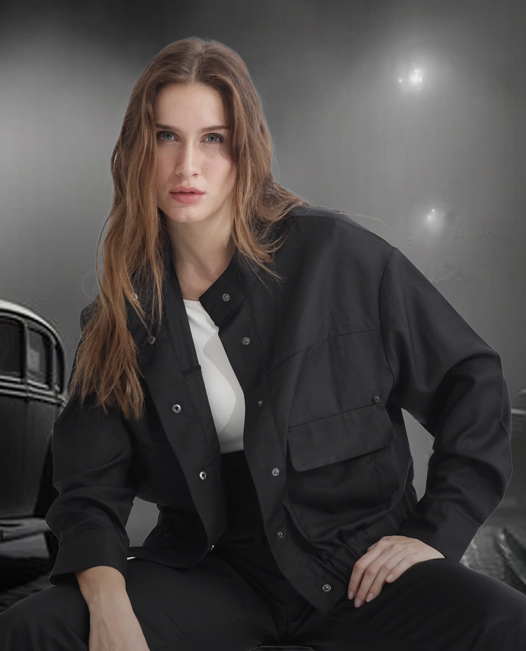 Rareism Women Ruks Black Velvet Full Sleeves Solid High Neck Jacket