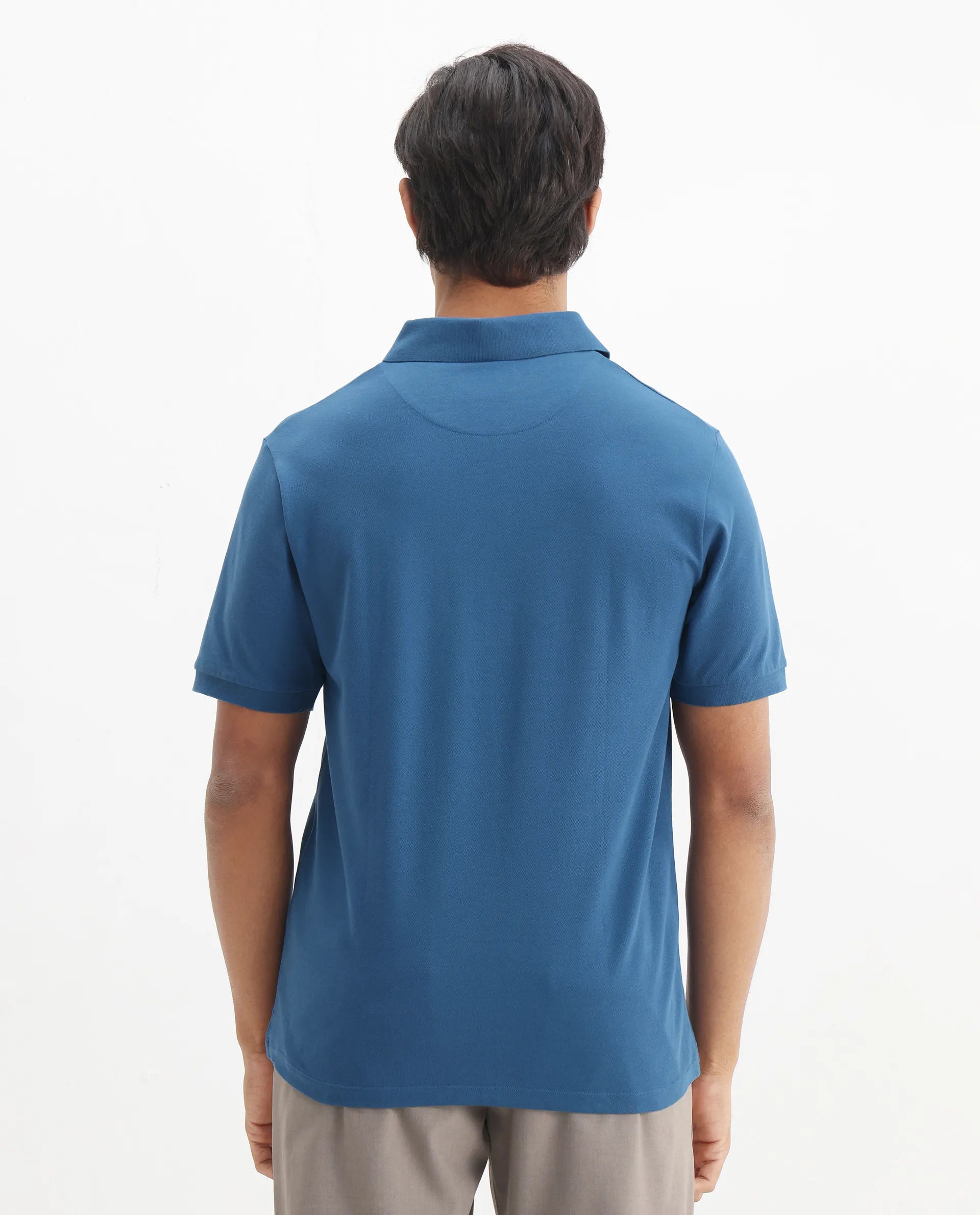 Rare Rabbit Men's Rem Blue Cotton Graphic Print Regular Fit Half Sleeve Polo