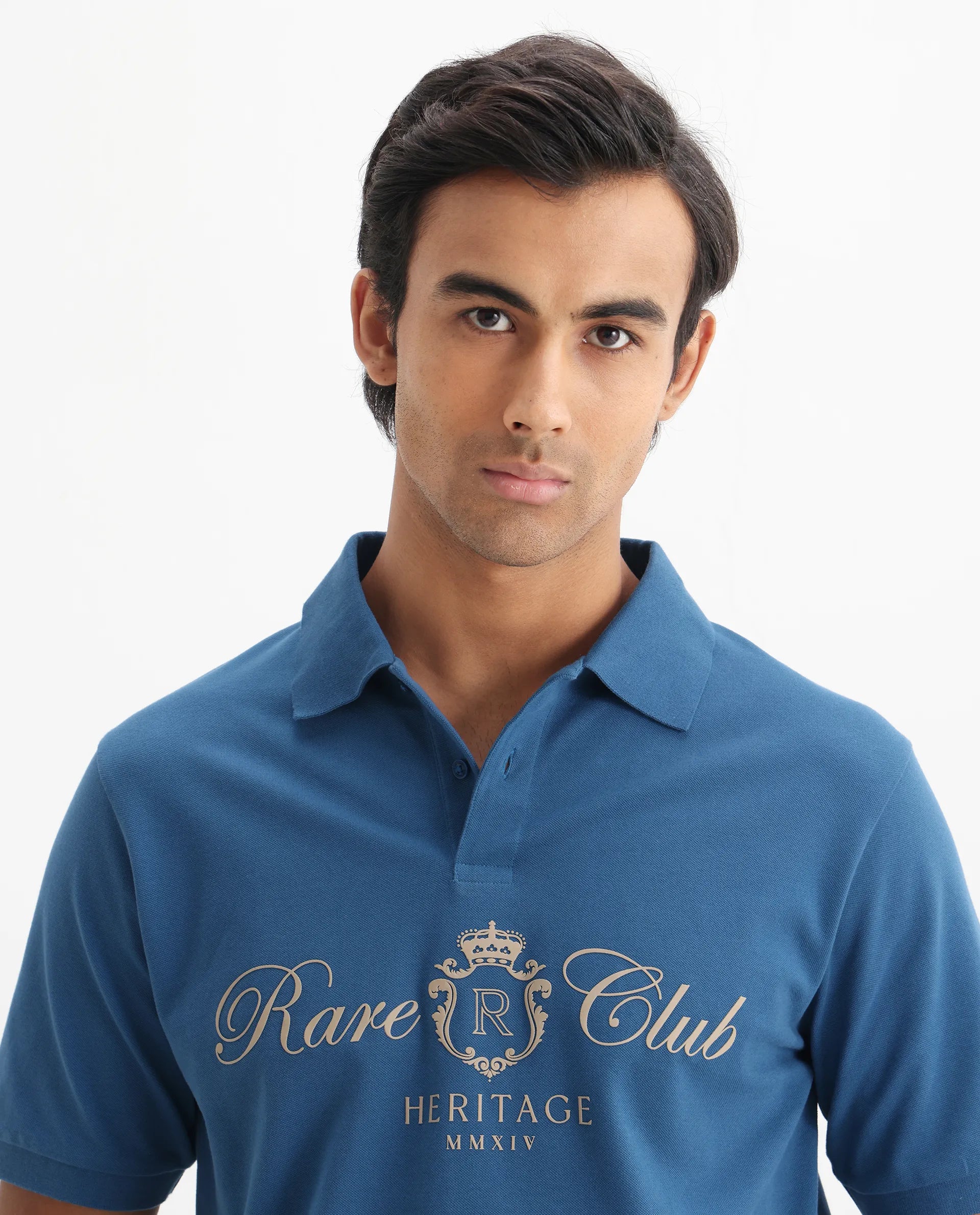 Rare Rabbit Men's Rem Blue Cotton Graphic Print Regular Fit Half Sleeve Polo