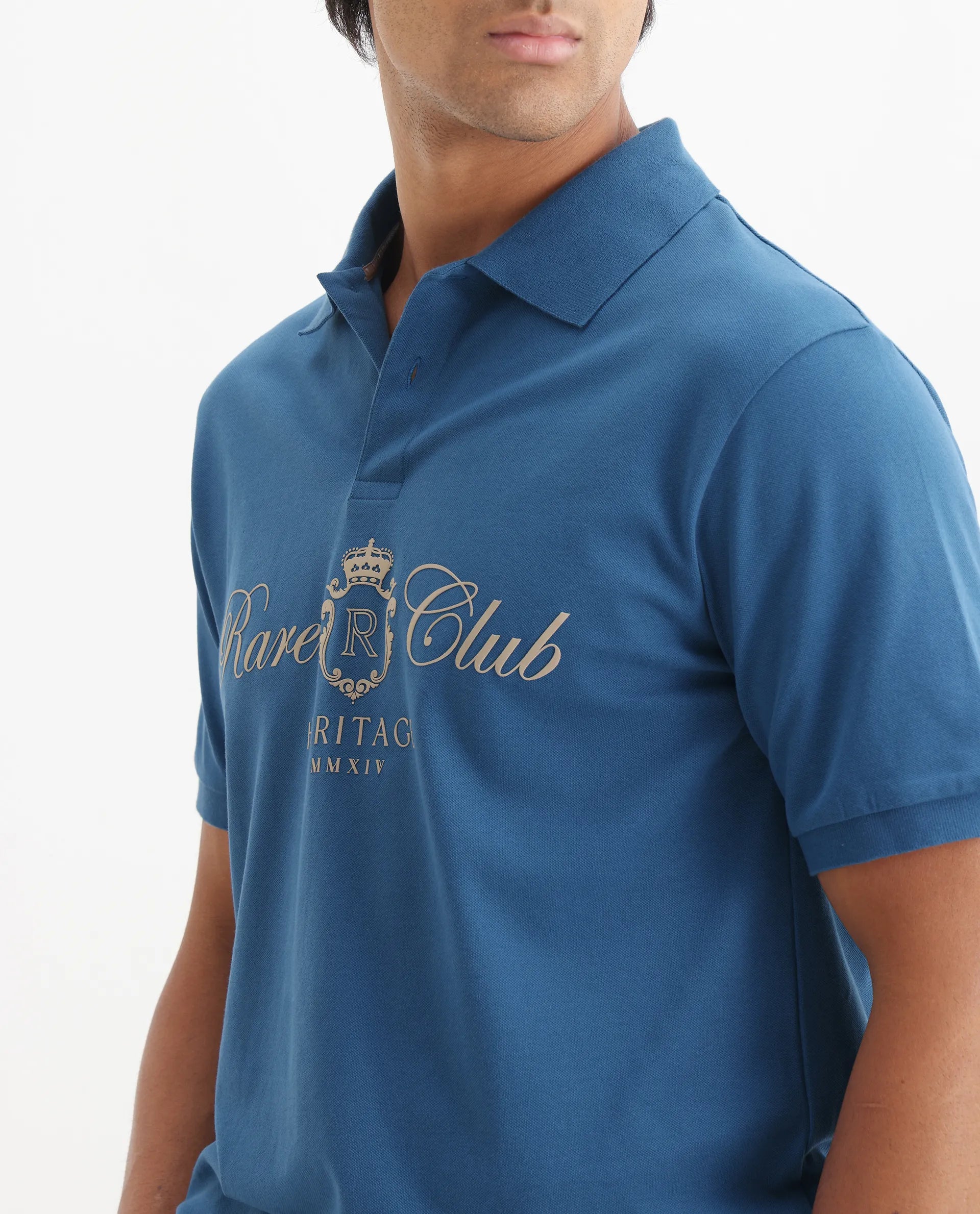 Rare Rabbit Men's Rem Blue Cotton Graphic Print Regular Fit Half Sleeve Polo