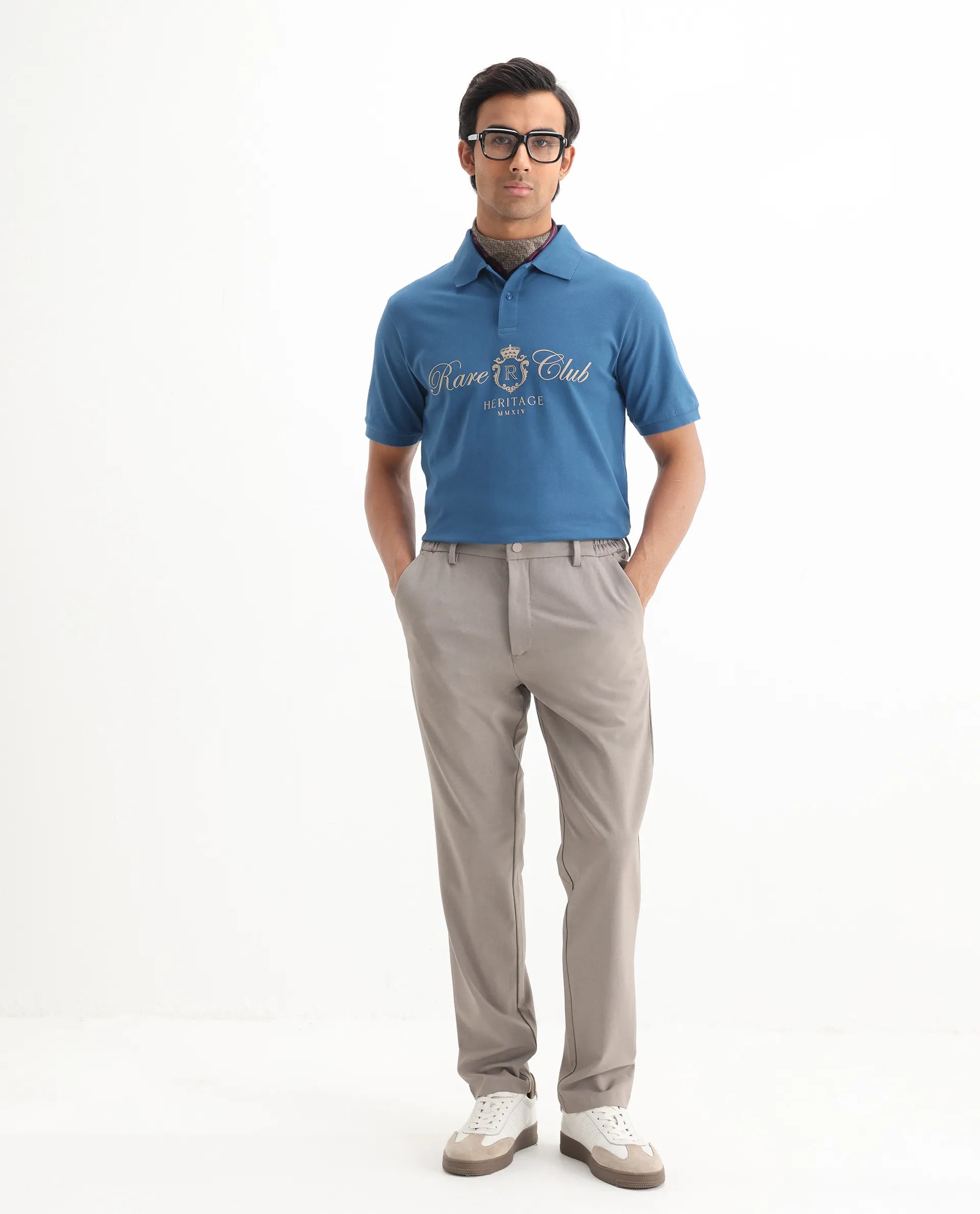 Rare Rabbit Men's Rem Blue Cotton Graphic Print Regular Fit Half Sleeve Polo