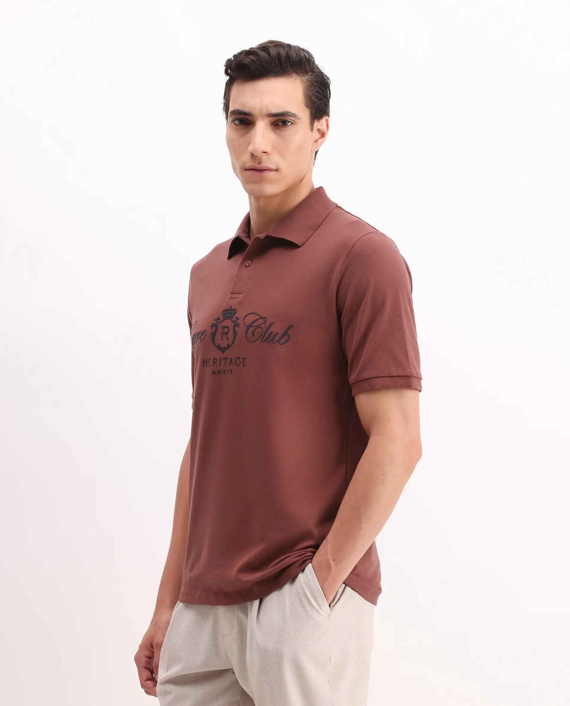 Rare Rabbit Men's Rem Dark Rust Cotton Plain Regular Fit Half Sleeve Polo
