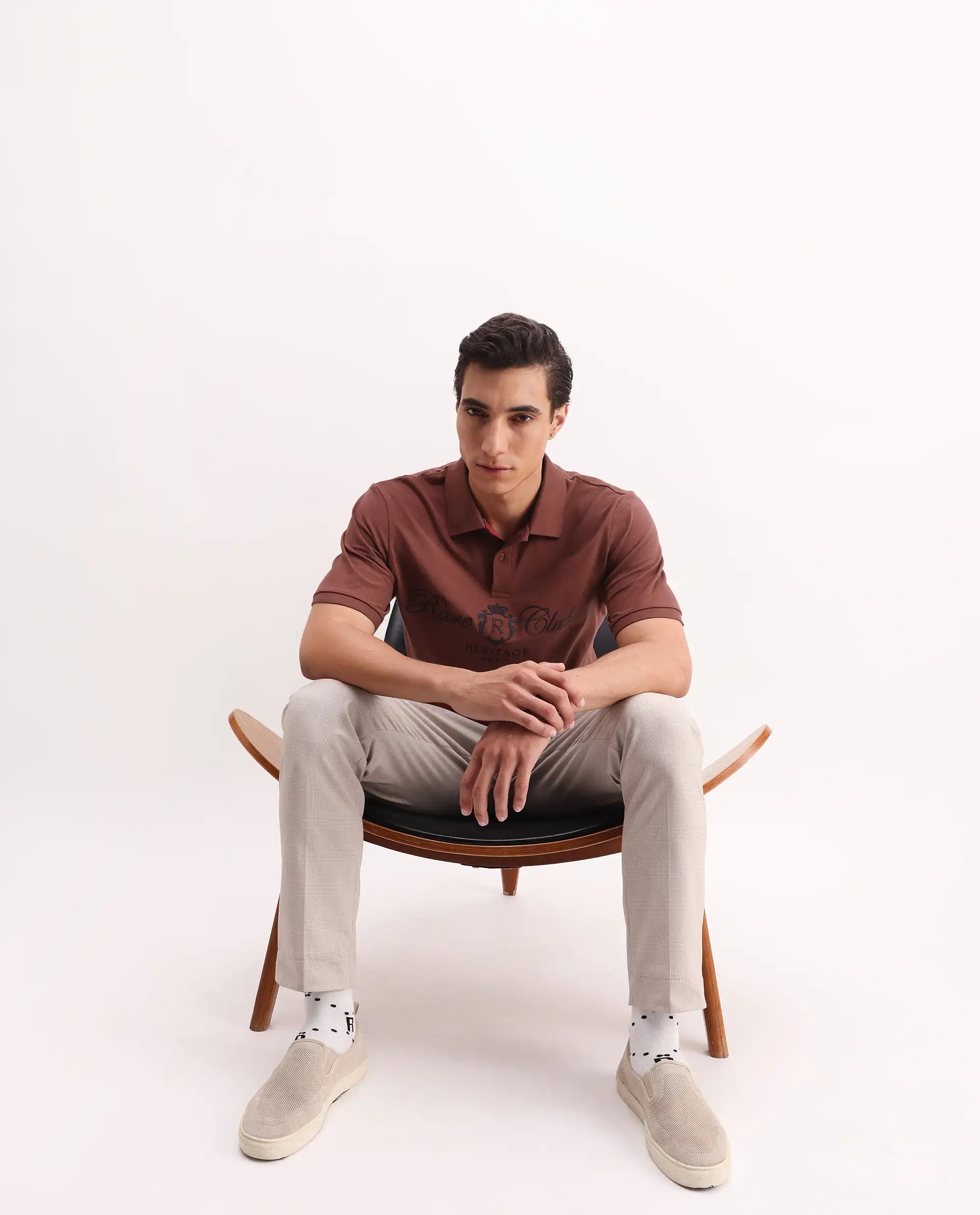 Rare Rabbit Men's Rem Dark Rust Cotton Plain Regular Fit Half Sleeve Polo