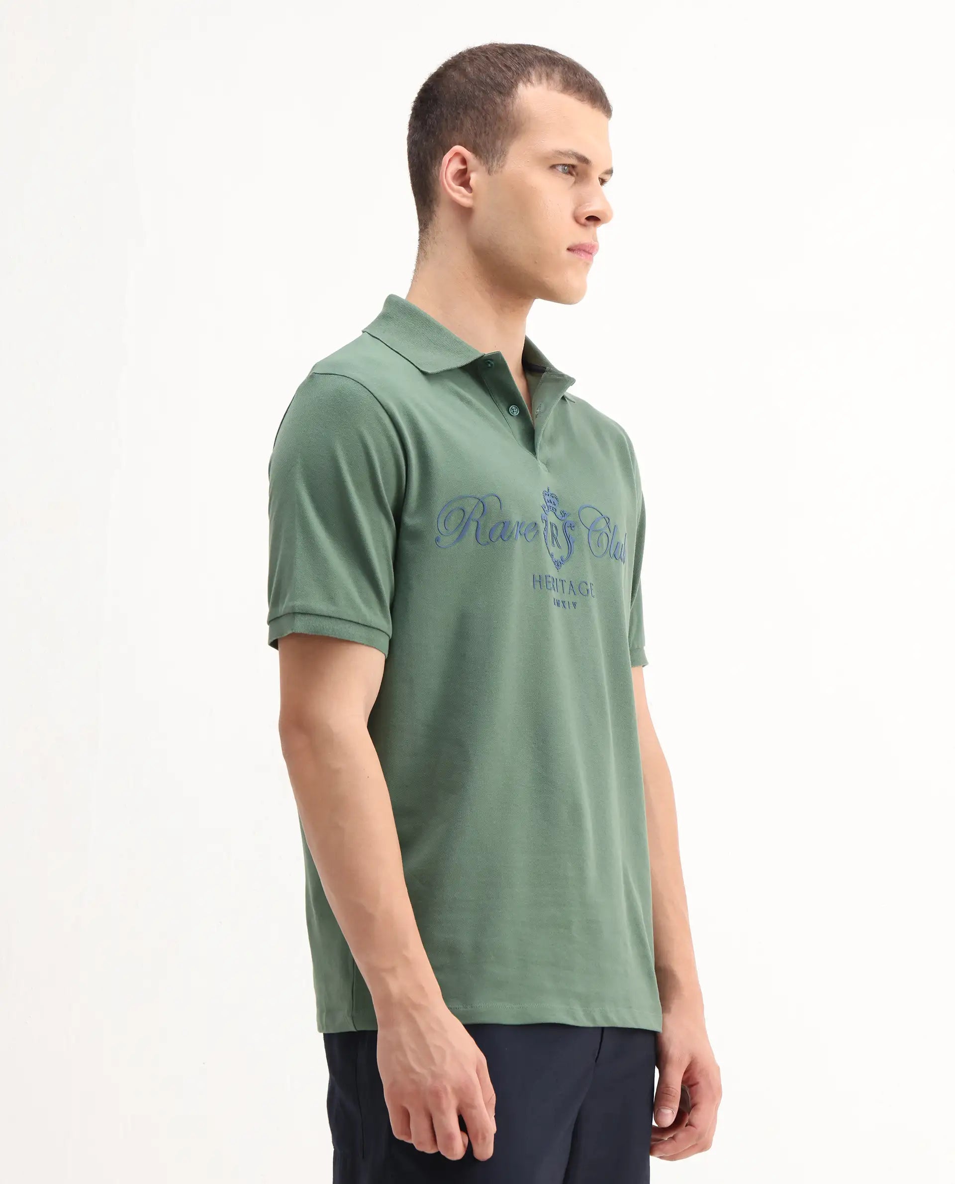 Rare Rabbit Men's Rem Green Cotton Graphic Print Regular Fit Half Sleeve Polo