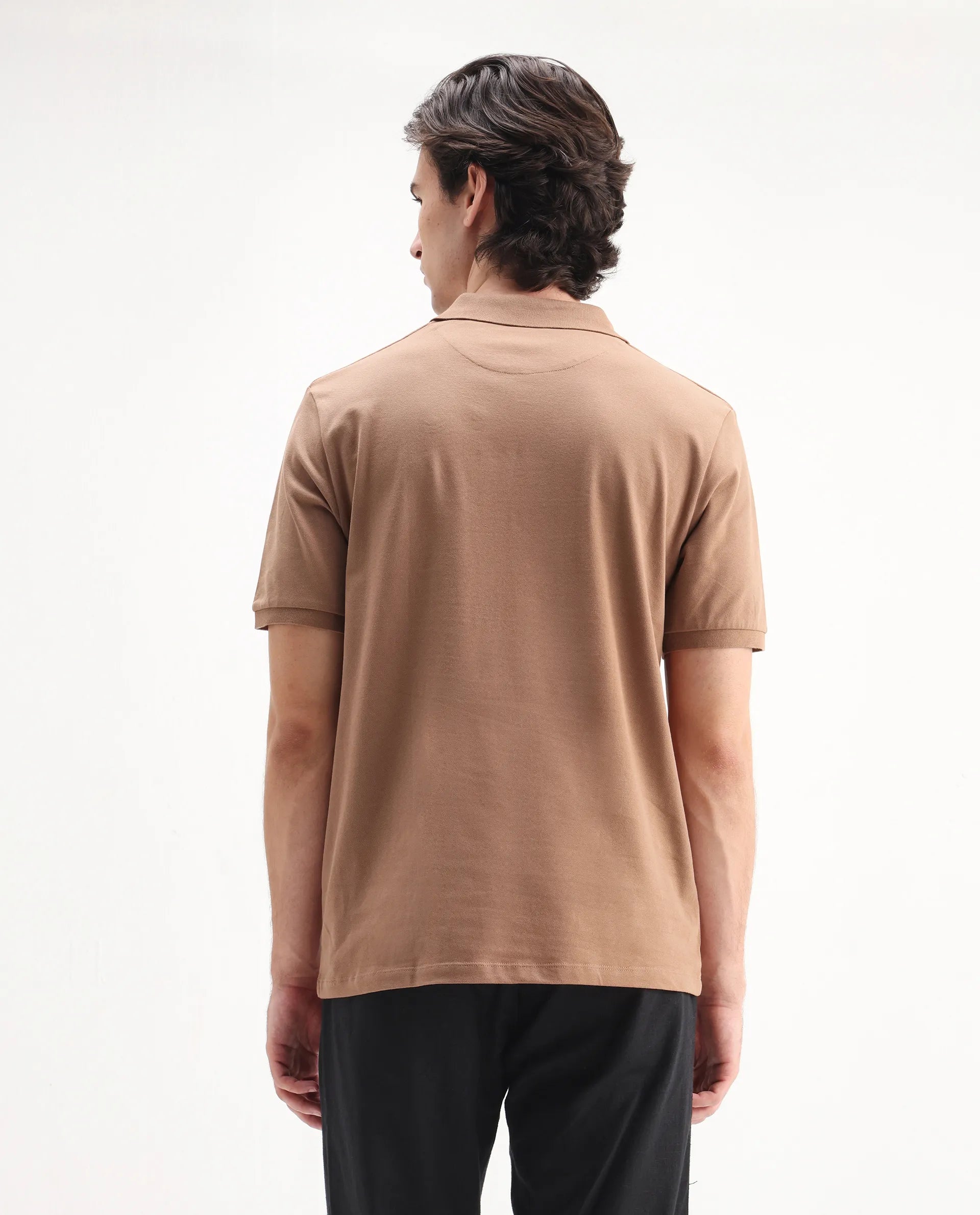 Rare Rabbit Men's Rem Light Brown Cotton Graphic Print Regular Fit Half Sleeve Polo