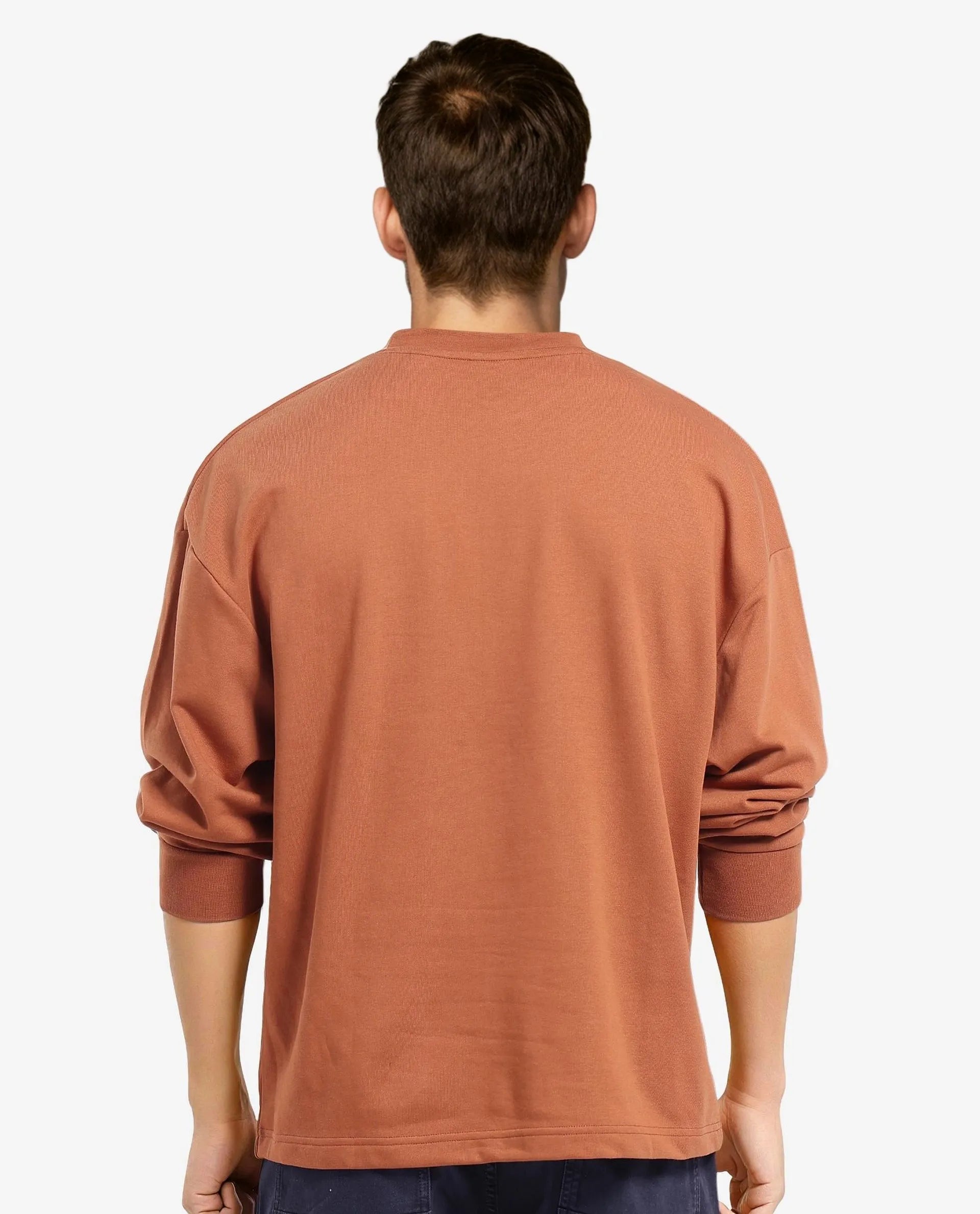 Rare Rabbit Men Remor Rust Cotton Polyester Fabric Full Sleeve Crew Neck Regular Fit Printed Sweatshirt