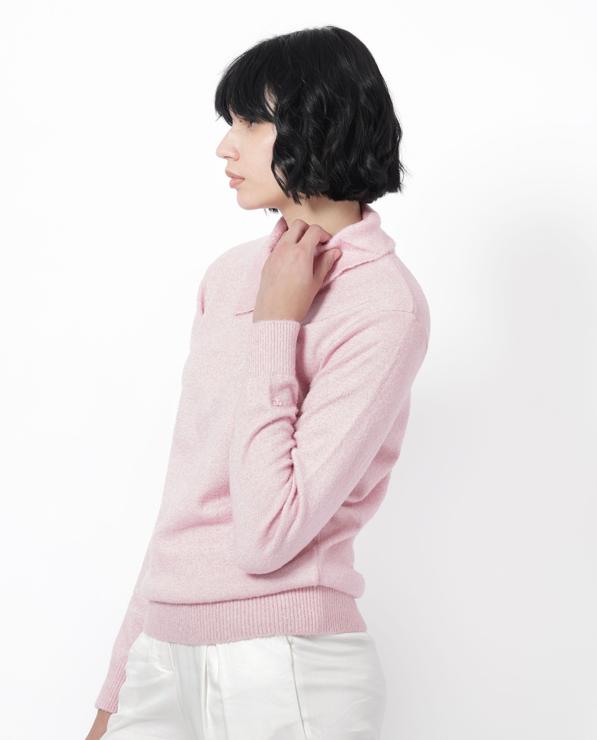 Rareism Women Reni Pink Acrylic Fabric Full Sleeves Over Lap Regular Fit Plain Sweater