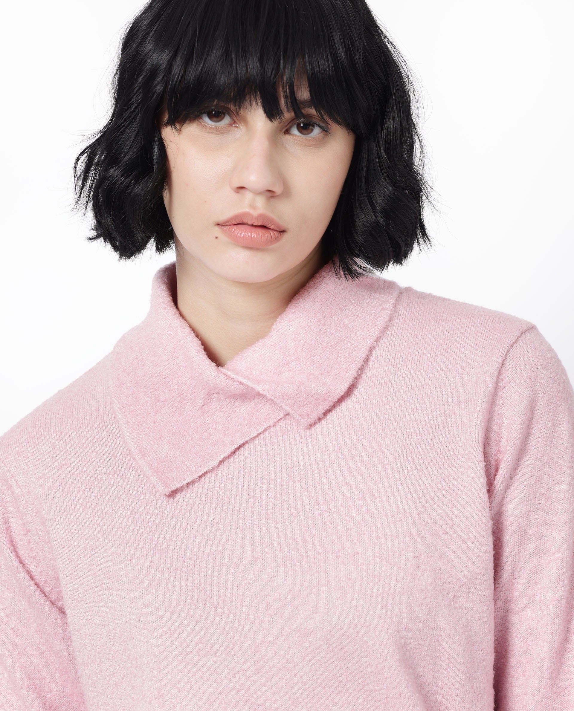 Rareism Women Reni Pink Acrylic Fabric Full Sleeves Over Lap Regular Fit Plain Sweater