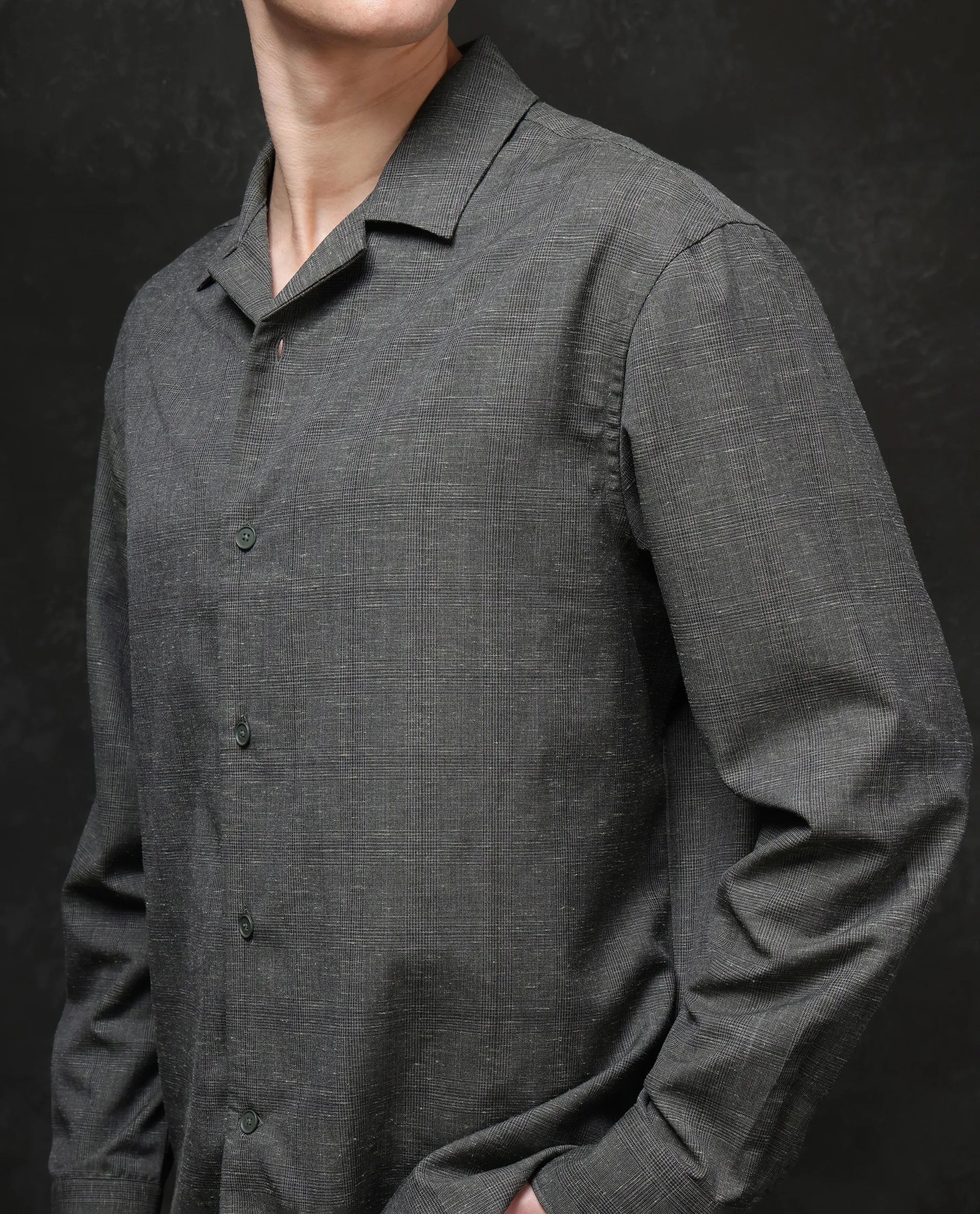 Rare Rabbit Men Reno Dark Green Full Sleeve Collared Neck Button Closure Regular Fit Checks Shirt