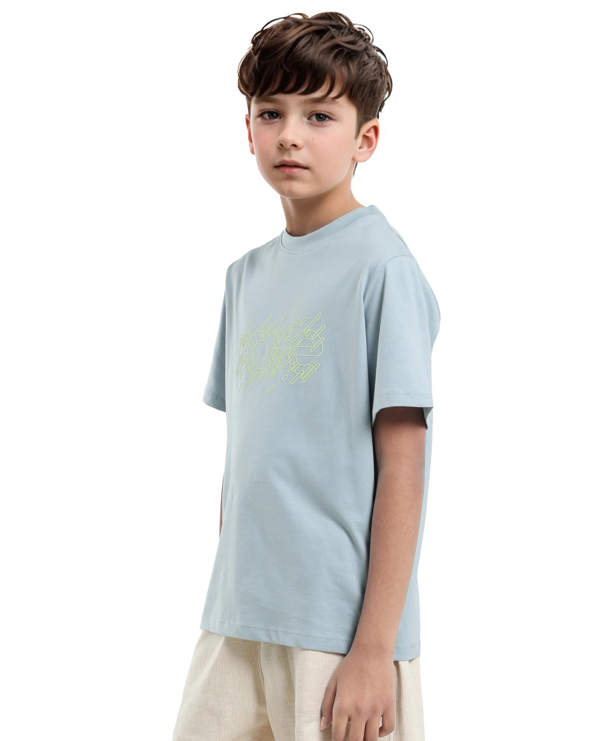 Rare Ones Kids Reno Light Turq Cotton Blend Half Sleeve Printed Regular Fit T-Shirt