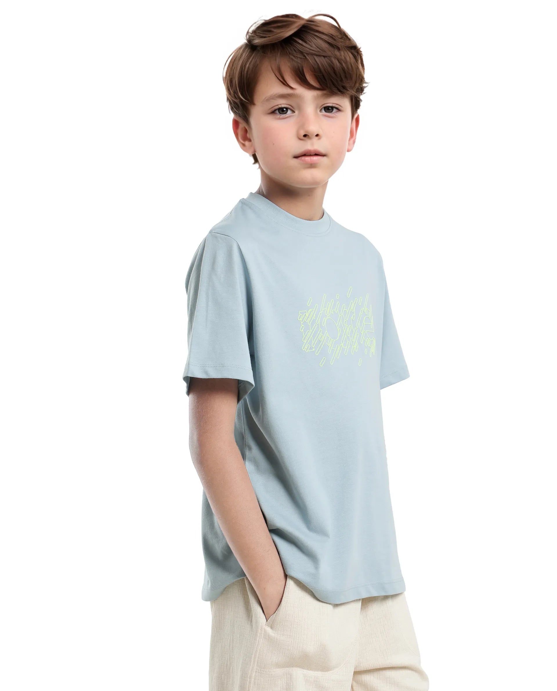 Rare Ones Kids Reno Light Turq Cotton Blend Half Sleeve Printed Regular Fit T-Shirt