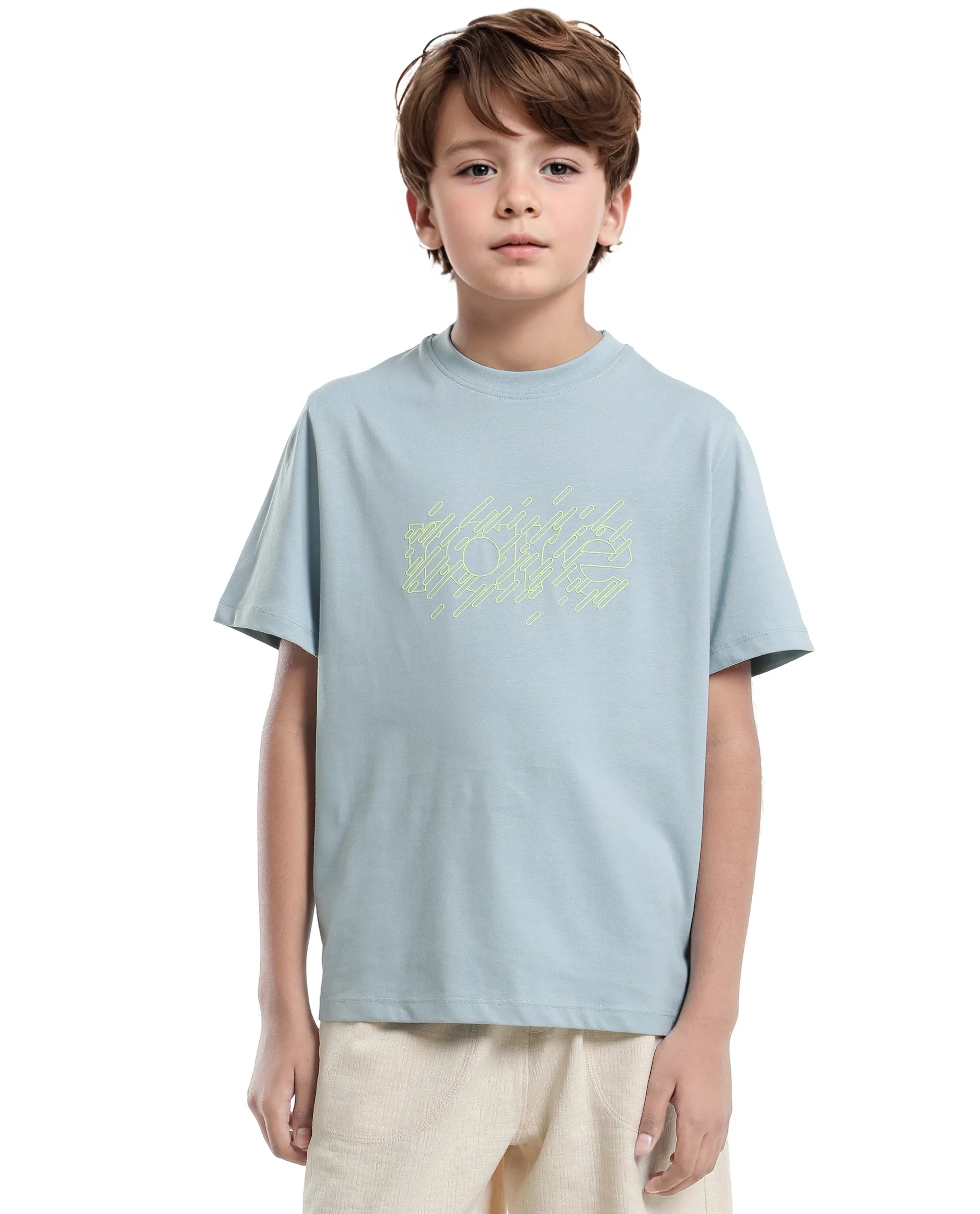 Rare Ones Kids Reno Light Turq Cotton Blend Half Sleeve Printed Regular Fit T-Shirt