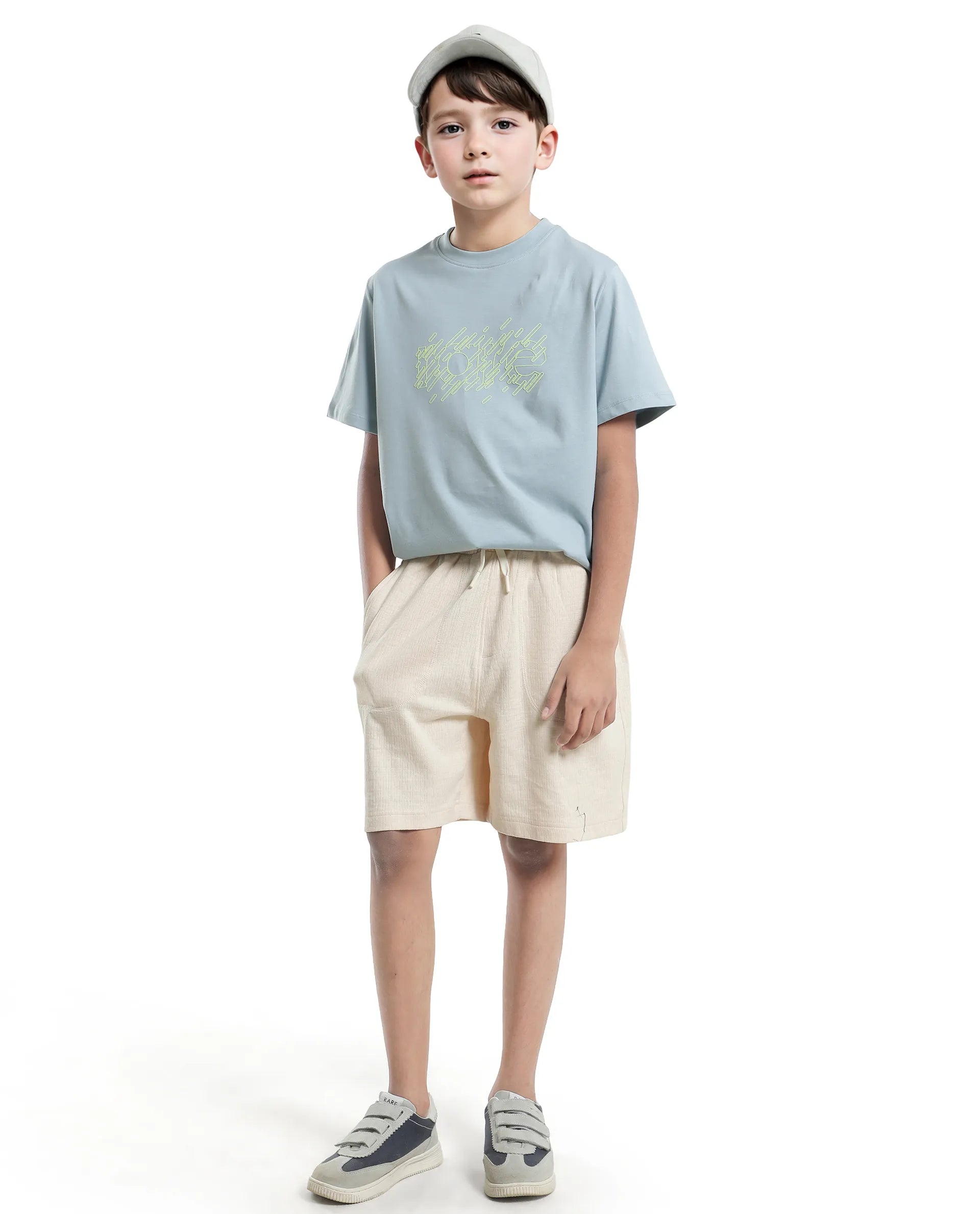 Rare Ones Kids Reno Light Turq Cotton Blend Half Sleeve Printed Regular Fit T-Shirt