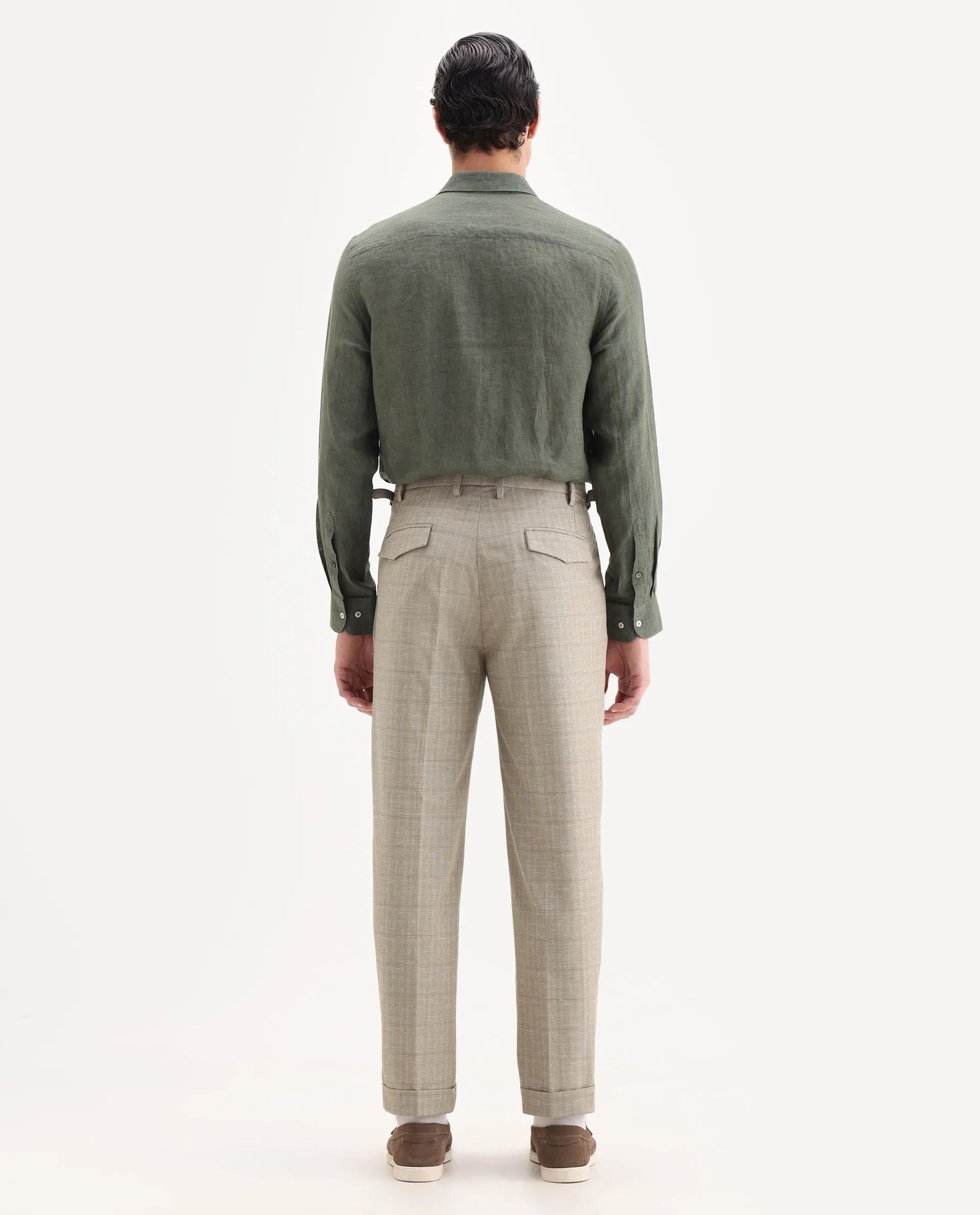 Rare Rabbit Men's Renot Beige Cotton Checked Print Regular Fit Trouser