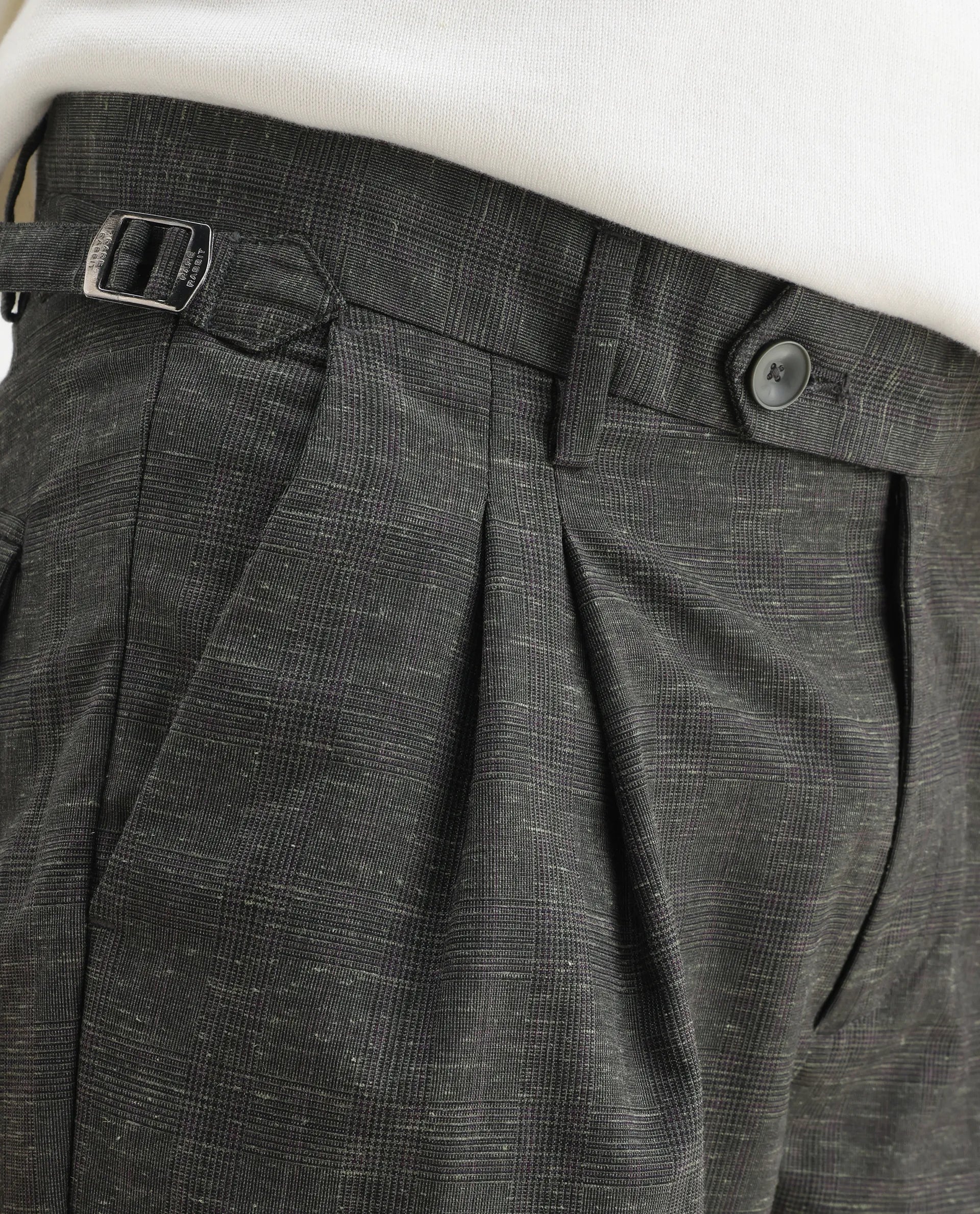Rare Rabbit Men's Renot Dark Green Linen Blend Checked Print Regular Fit Trouser
