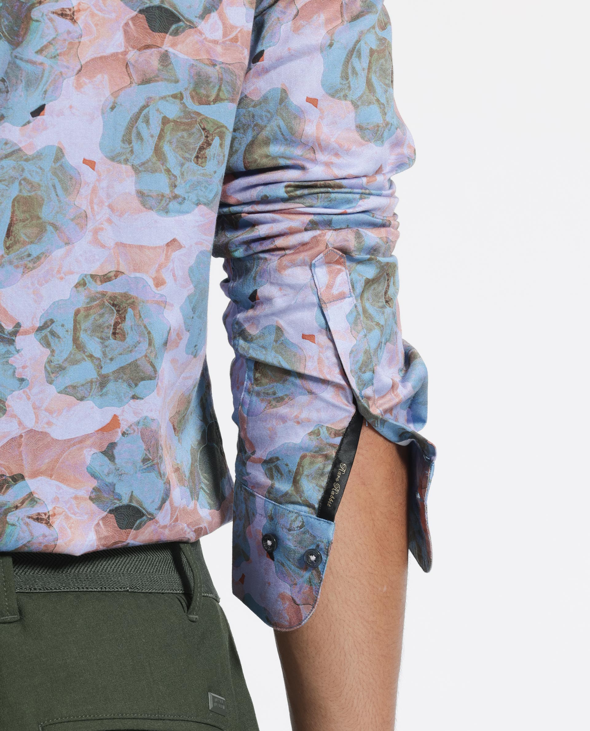 Rare Rabbit Men's Renzoo Blue Cotton Viscose Fabric Floral Print Full Sleeves Shirt