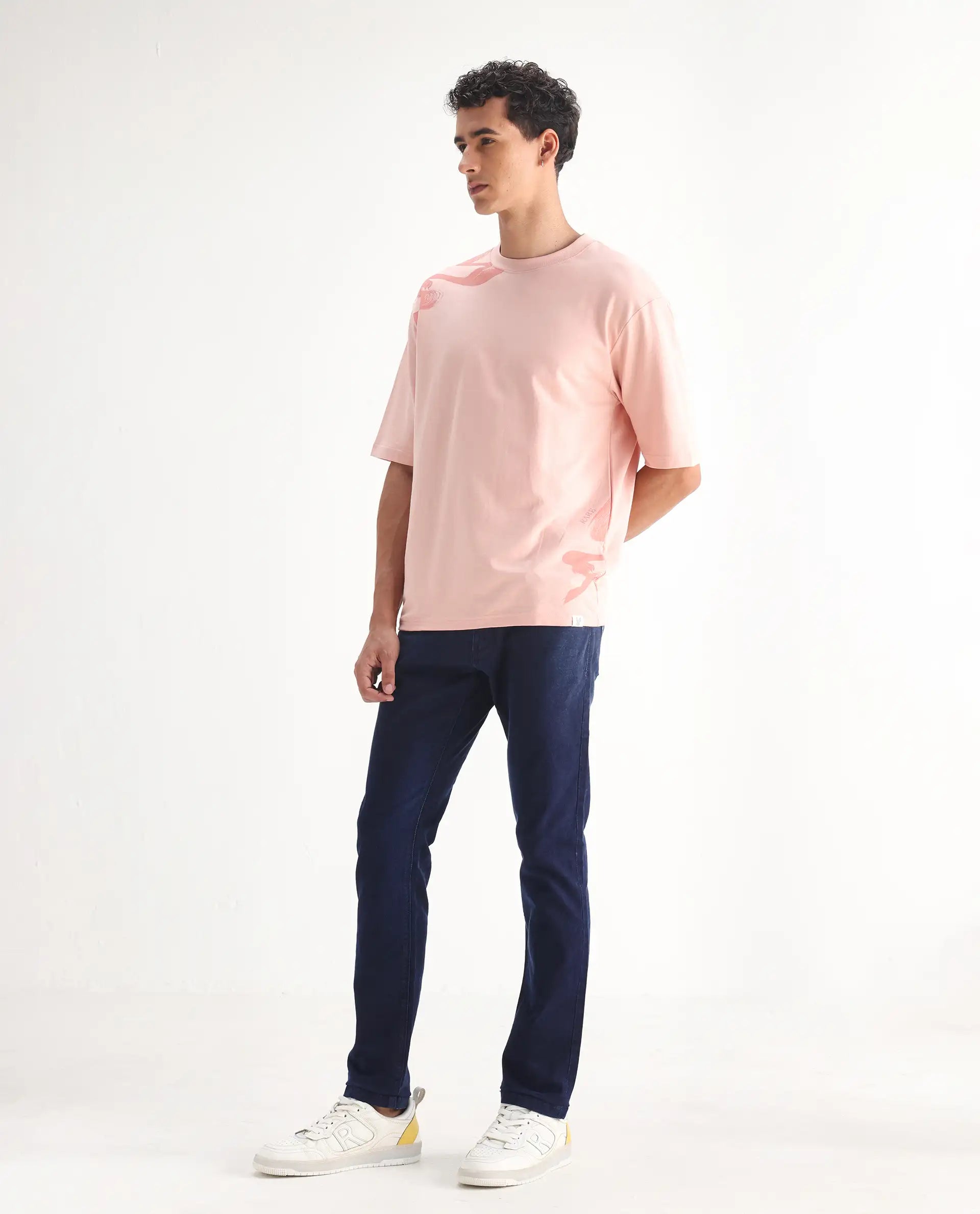 Rare Rabbit Men's Repp Blue Cotton Plain Hawk Slim Fit Jeans