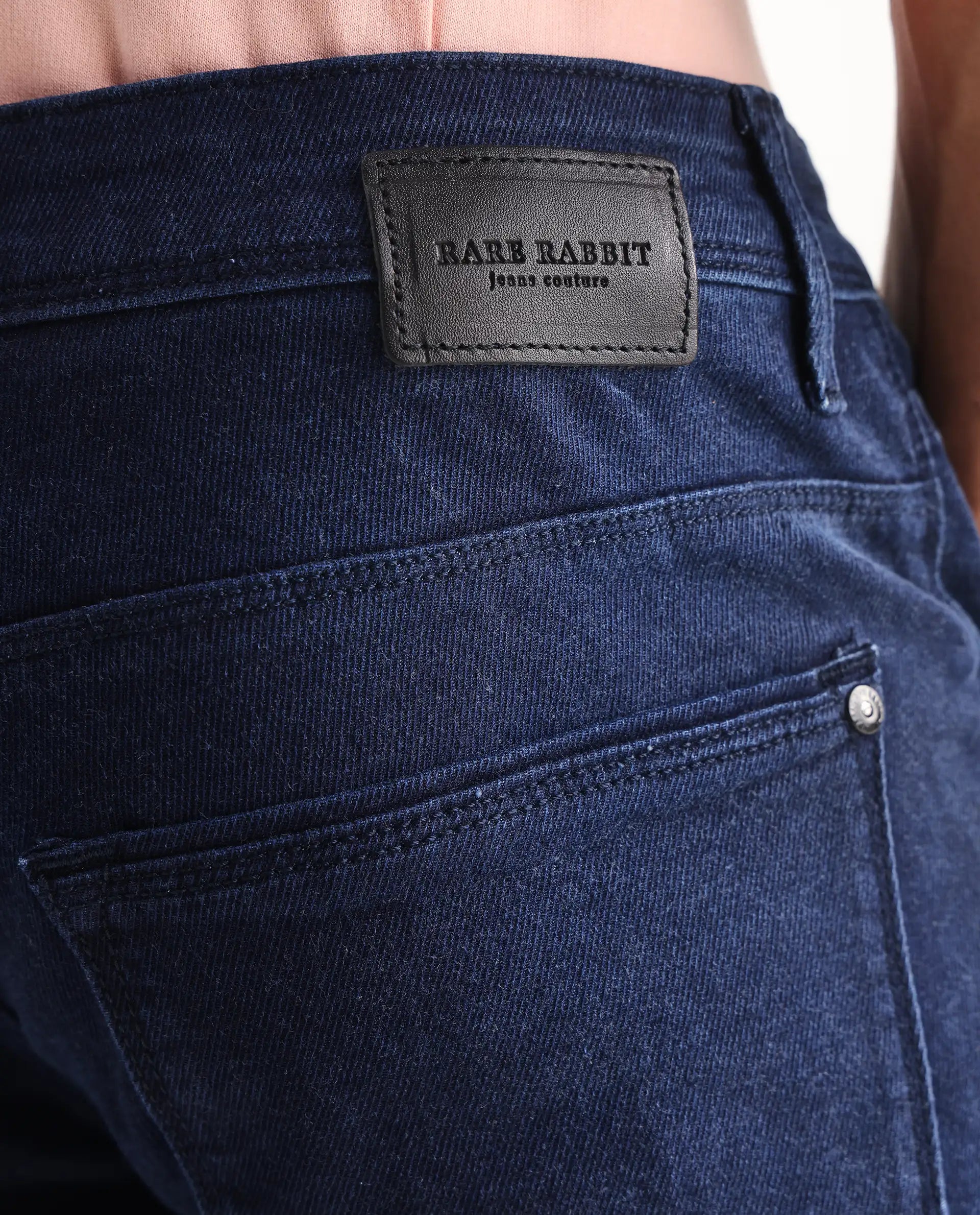 Rare Rabbit Men's Repp Blue Cotton Plain Hawk Slim Fit Jeans