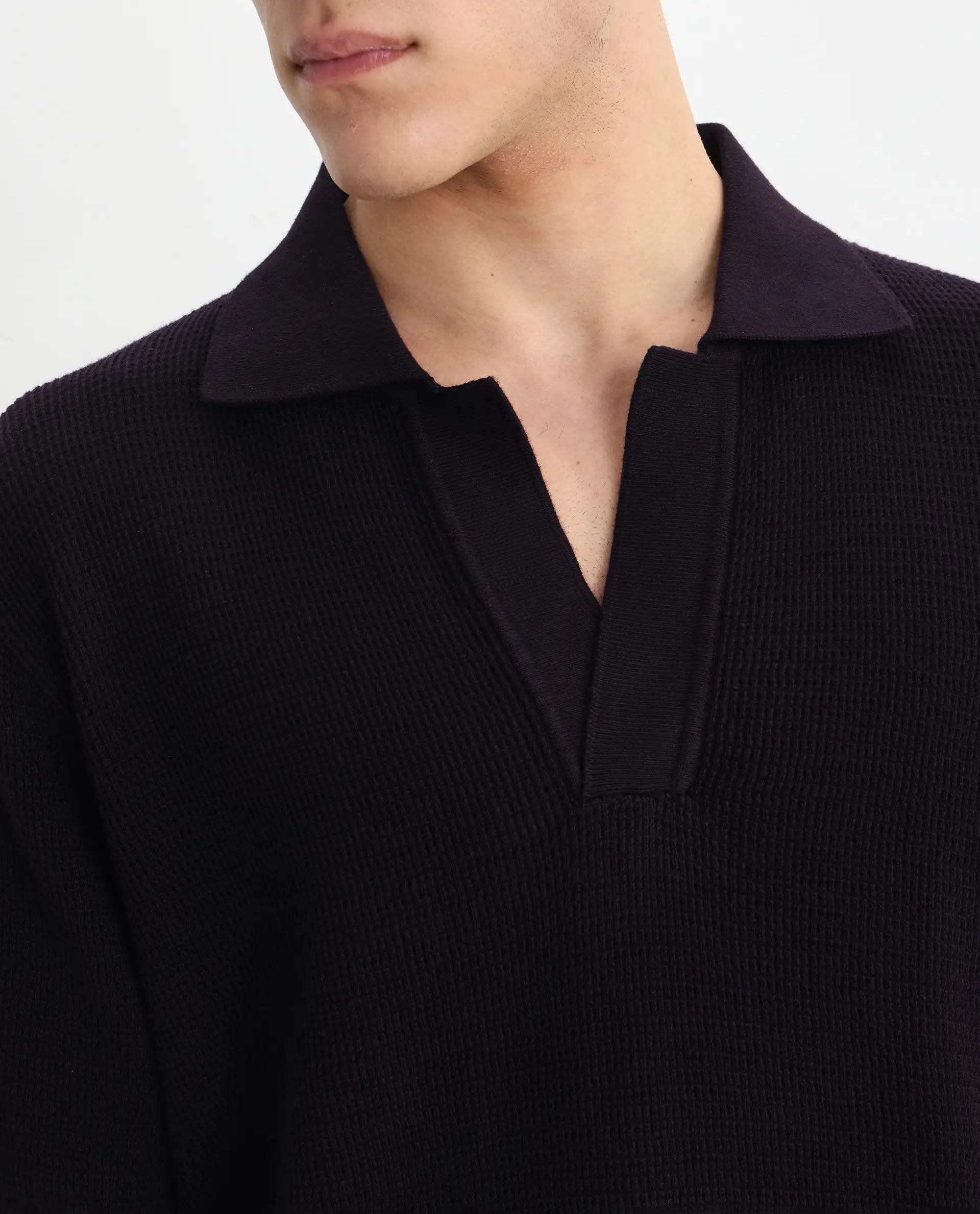 Rare Rabbit Men's Rera Dark Purple Cotton Textured Oversized Fit Half Sleeve Polo