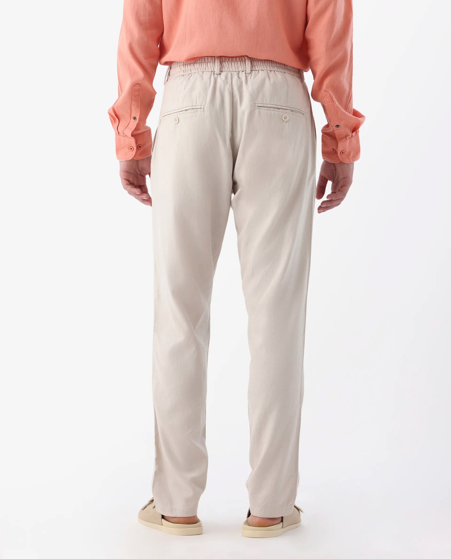 Rare Rabbit Men's Reric Pastel Beige Linen Blend Plain Regular Fit Trouser