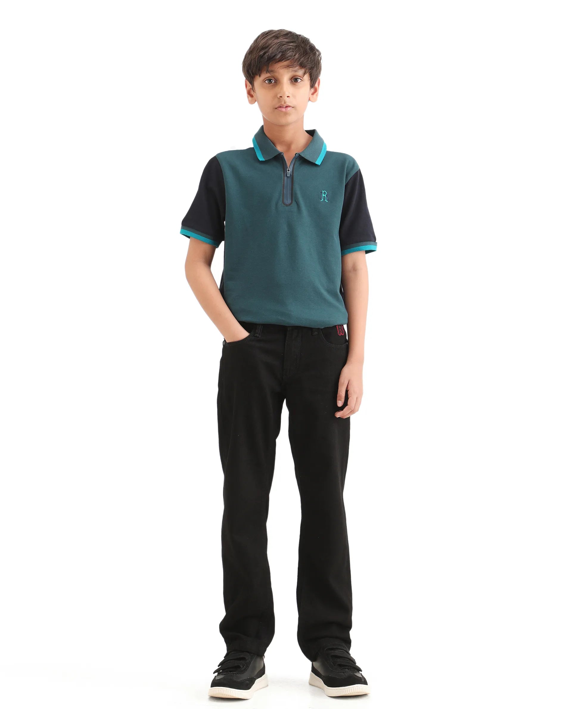 Rare Ones Kids Resto Black Cotton Blend Button And Zipper Closure Plain Regular Fit Jeans