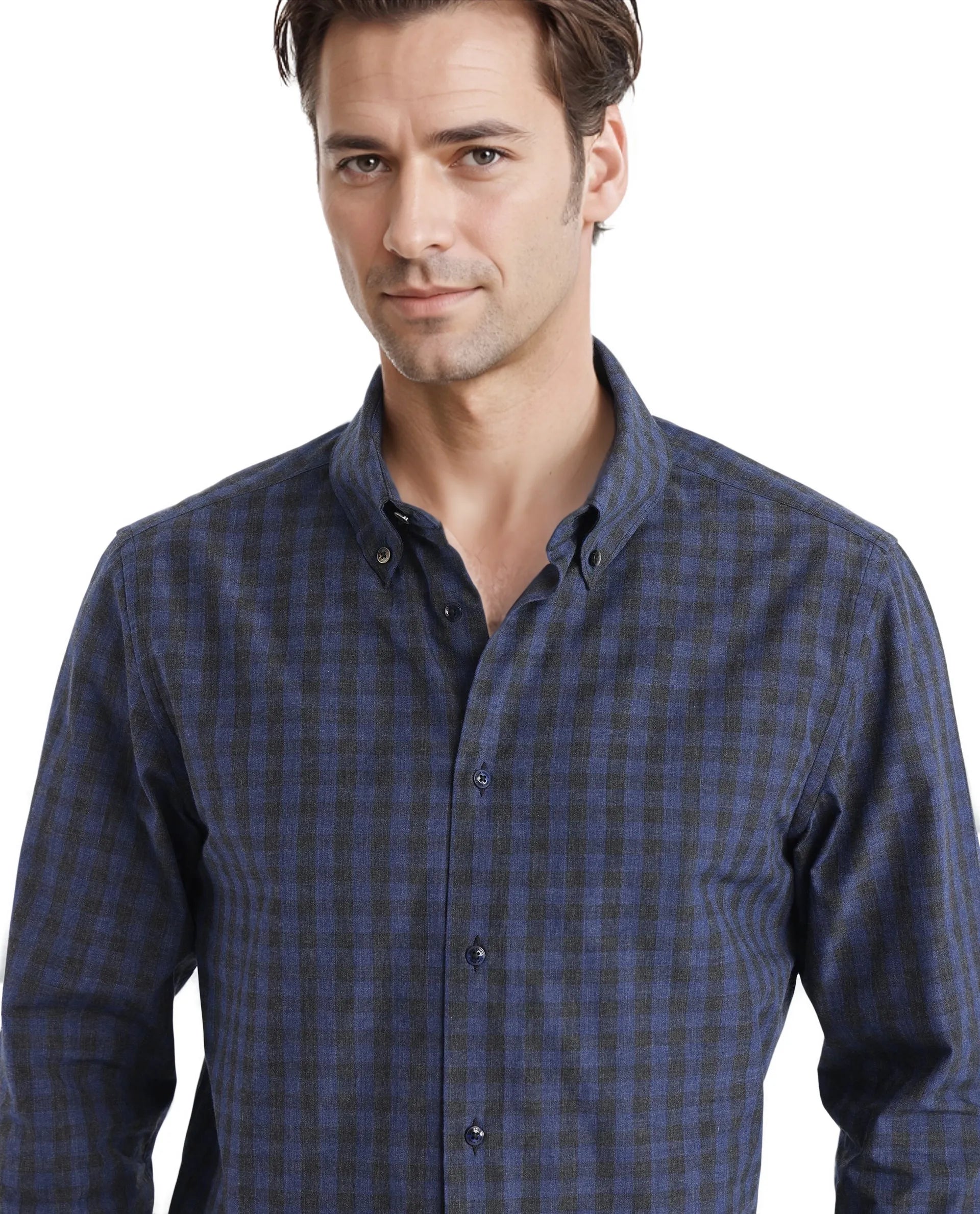 Rare Rabbit Men's Rettos Dark Navy Cotton Fabric Full Sleeve Collared Neck Oversized Fit Checks Shirt