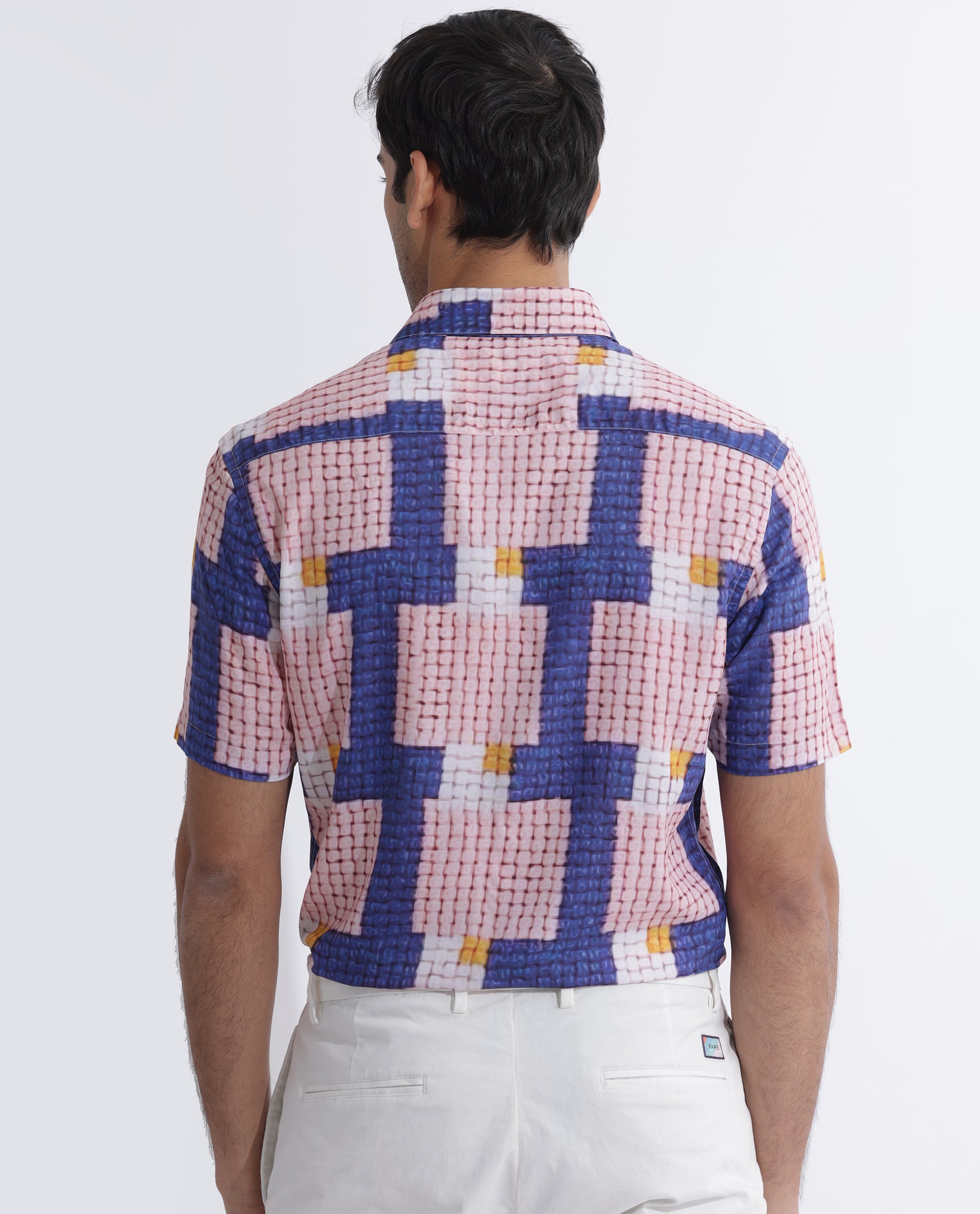 Rare Rabbit Men's Reusa Blue Viscose Fabric Abstract Print Half Sleeves Shirt