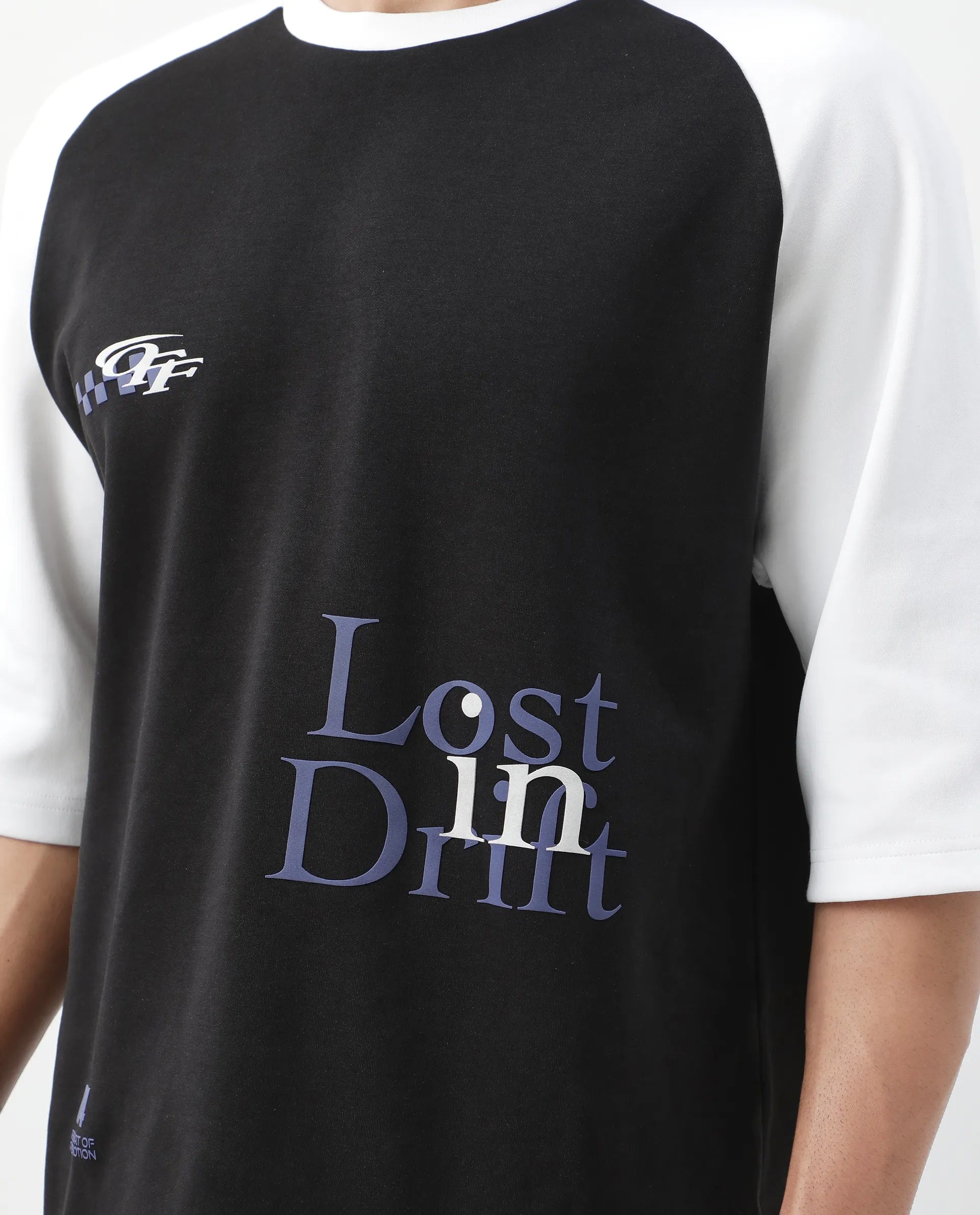 Rare Rabbit Men's Reva Black Cotton Blend Hd Print Oversized Fit Half Sleeve Crew Neck T-Shirt