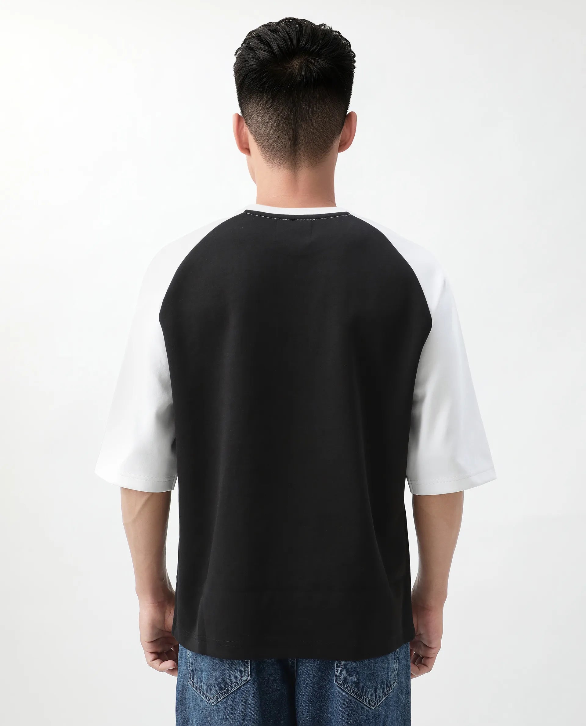 Rare Rabbit Men's Reva Black Cotton Blend Hd Print Oversized Fit Half Sleeve Crew Neck T-Shirt