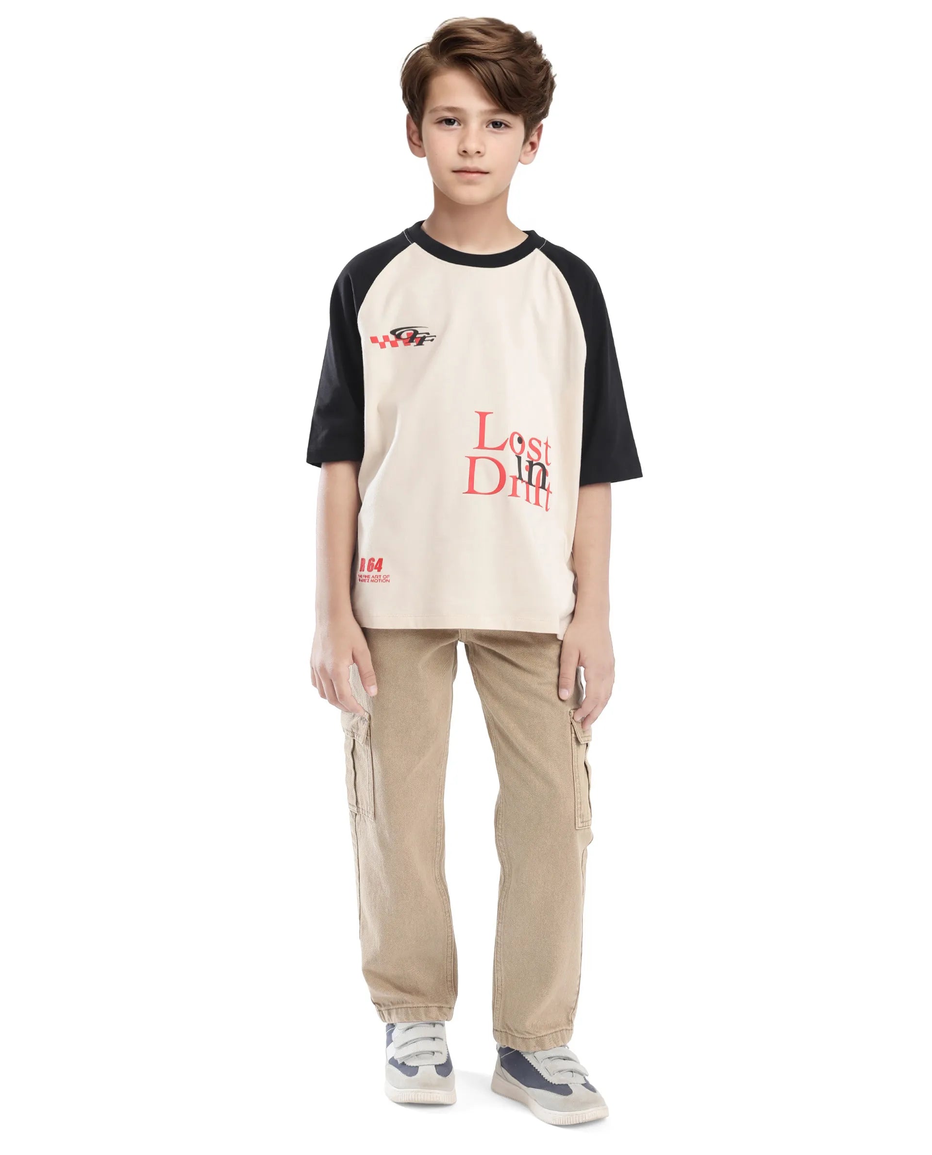 Rare Ones Kids Reva-K Light Beige Printed Slip-On Oversized Fit T-Shirt