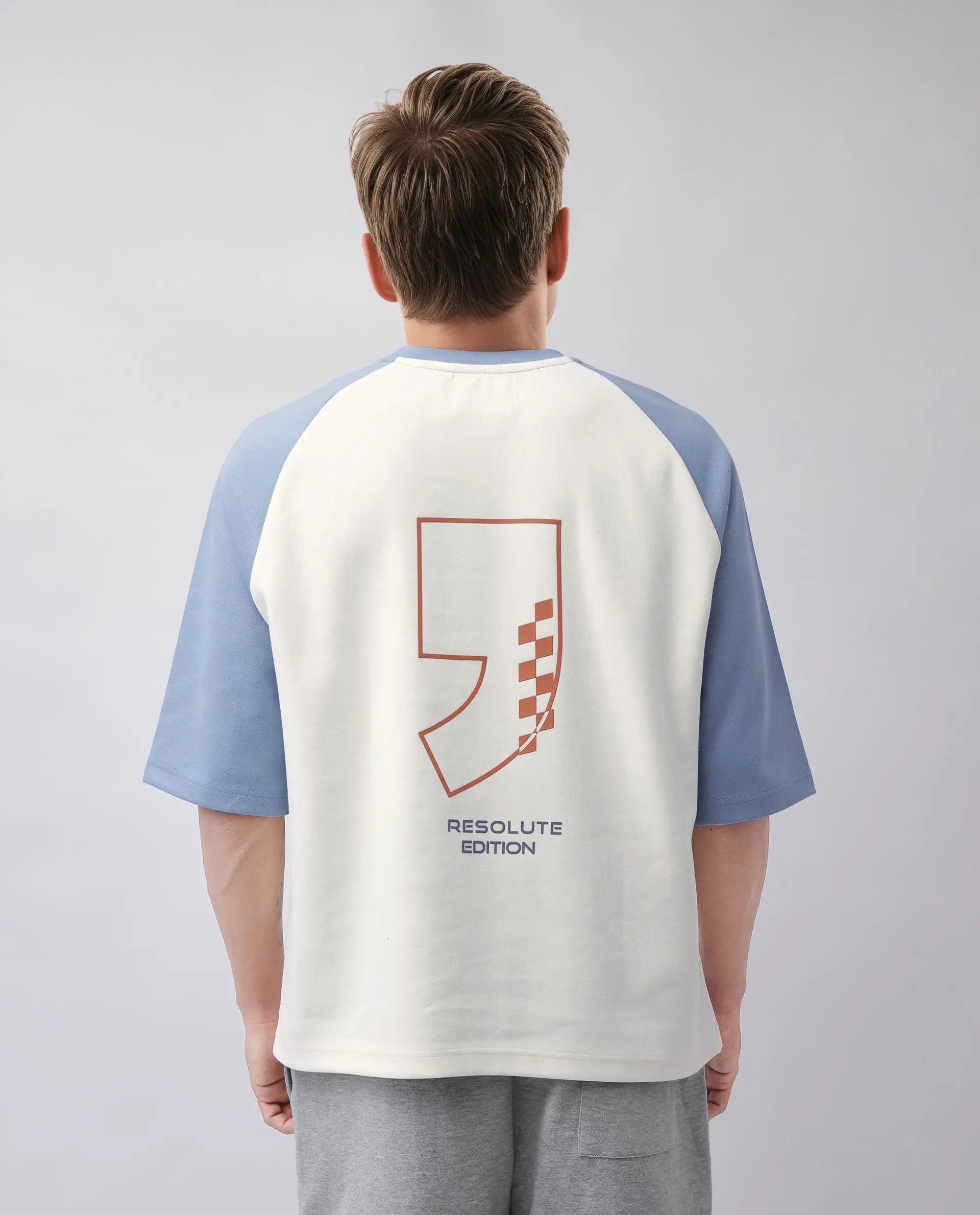 Rare Rabbit Men's Revalo Blue Cotton Blend Graphic Print Oversized Fit Half Sleeve Crew Neck T-Shirt