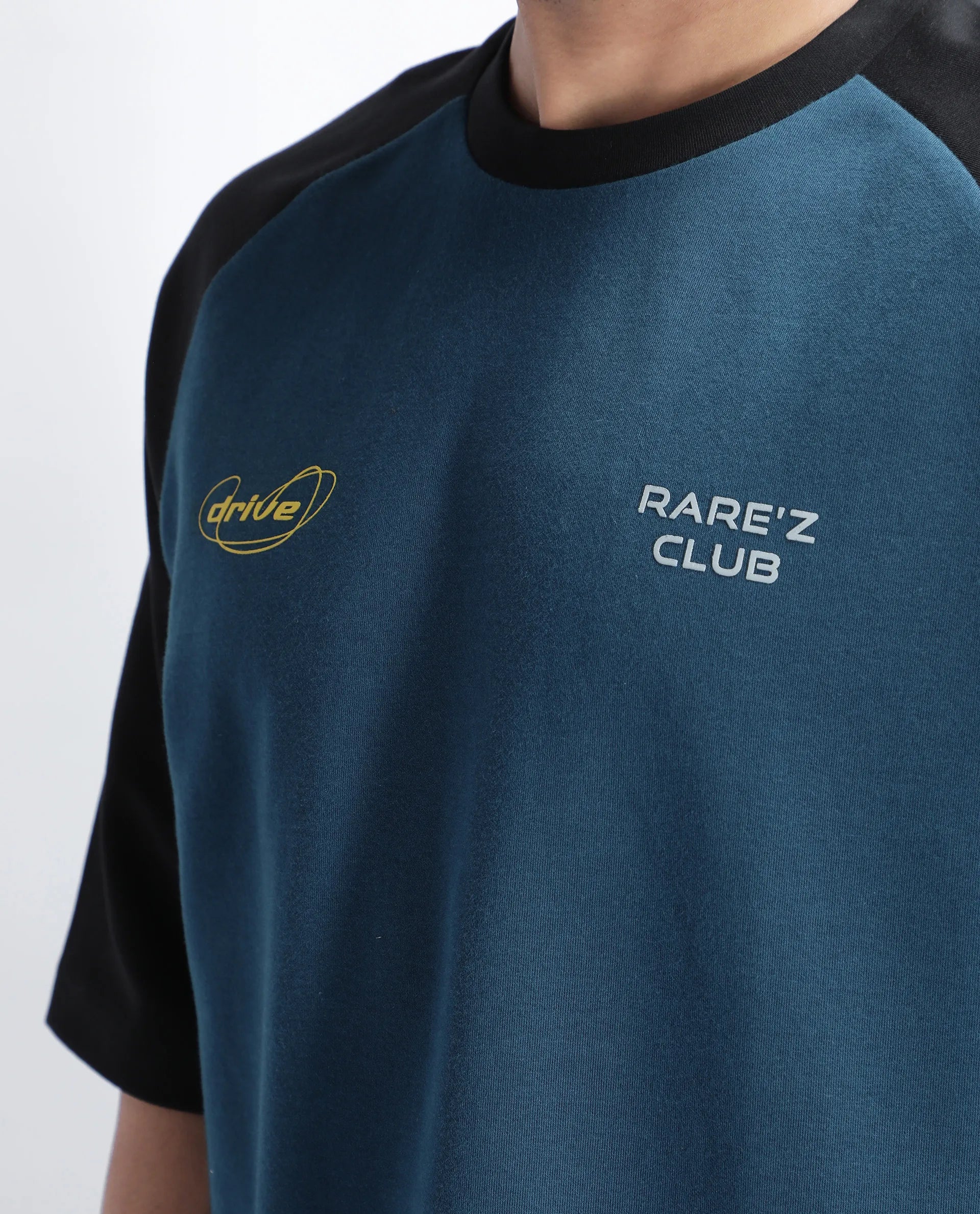 Rare Rabbit Men's Revalo Teal Cotton Blend Graphic Print Oversized Fit Half Sleeve Crew Neck T-Shirt