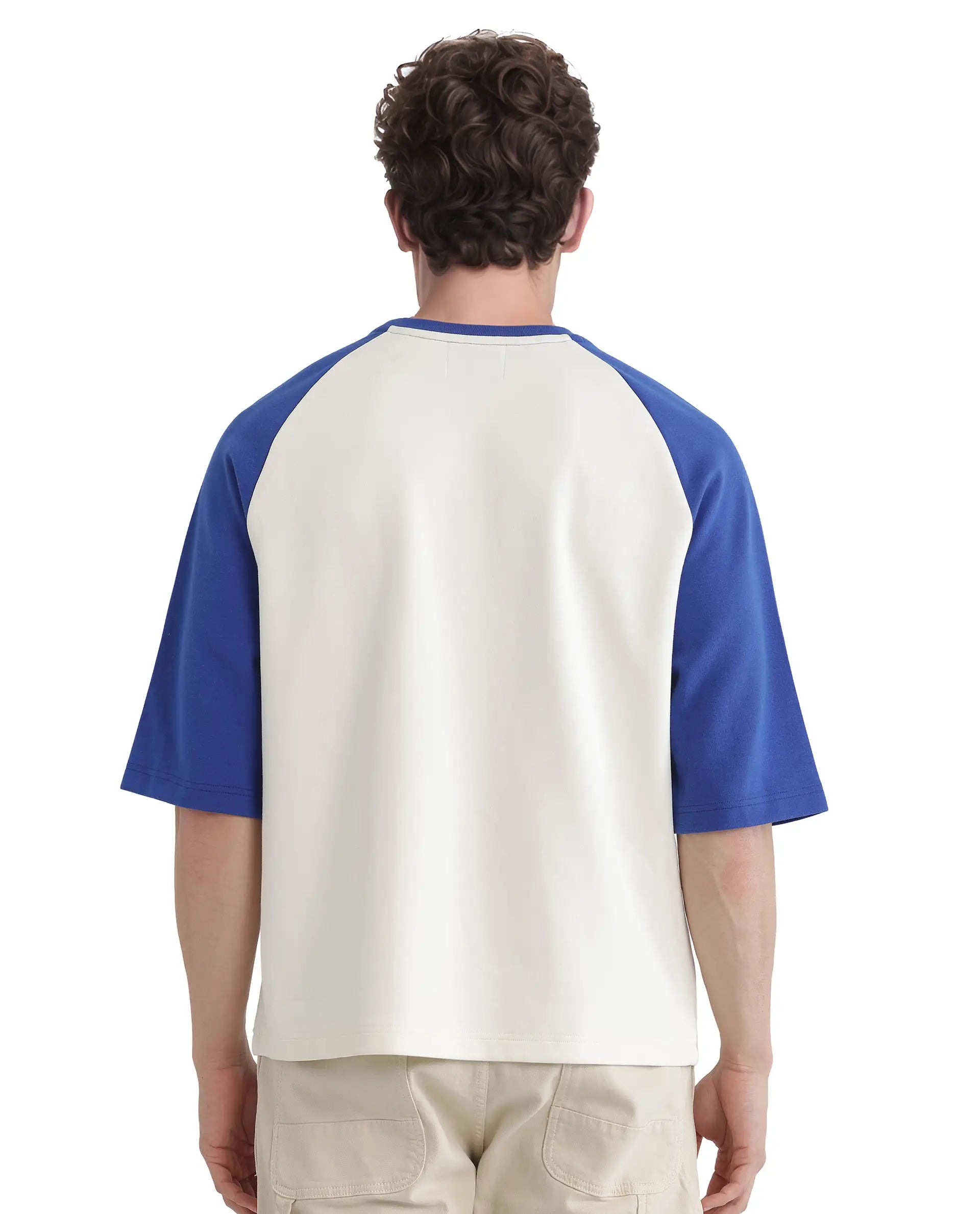 Rare Rabbit Men Reva Off White Cotton Poly Fabric Short Sleeve Crew Neck Oversized Fit HD Typography Print T-Shirt