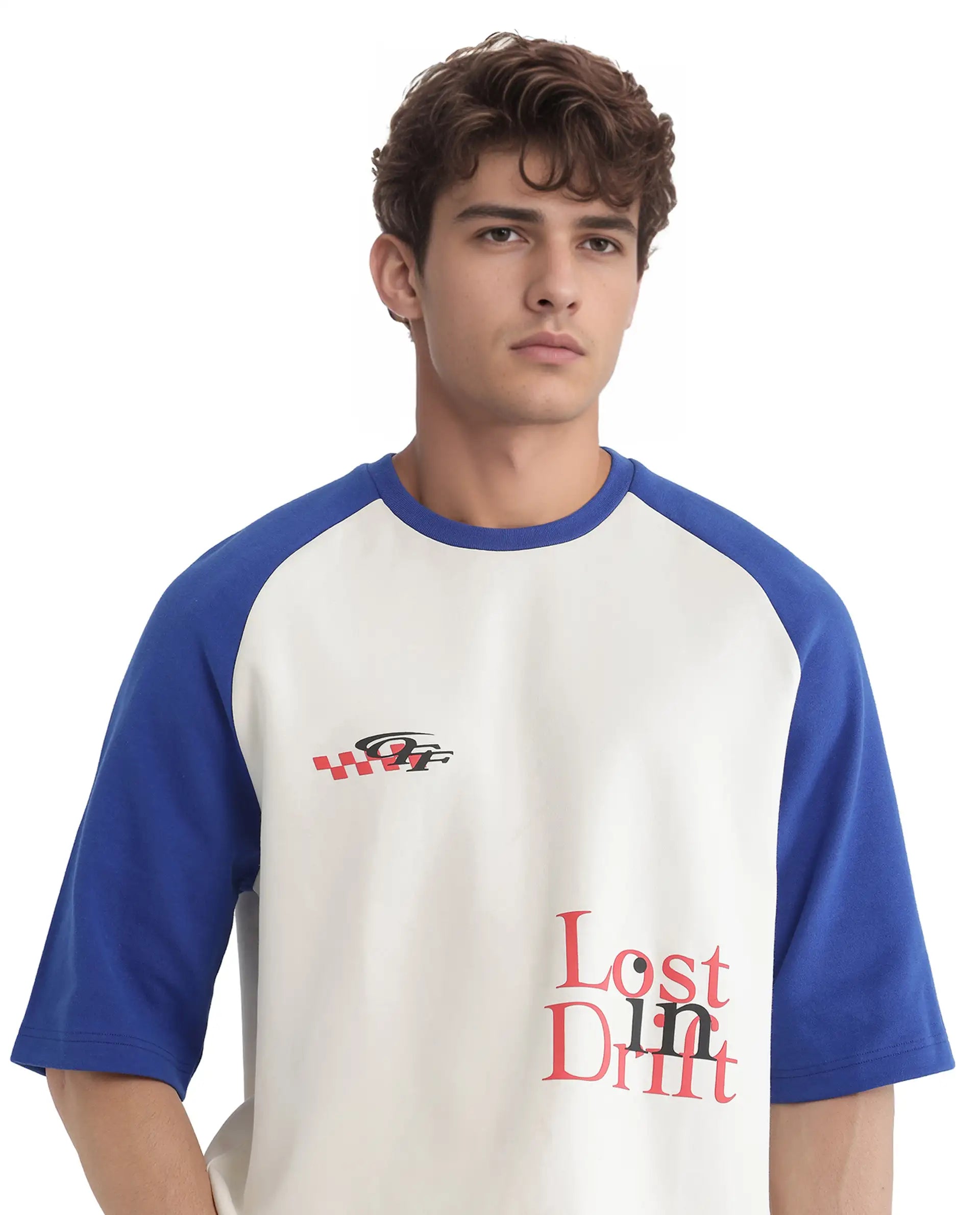 Rare Rabbit Men Reva Off White Cotton Poly Fabric Short Sleeve Crew Neck Oversized Fit HD Typography Print T-Shirt