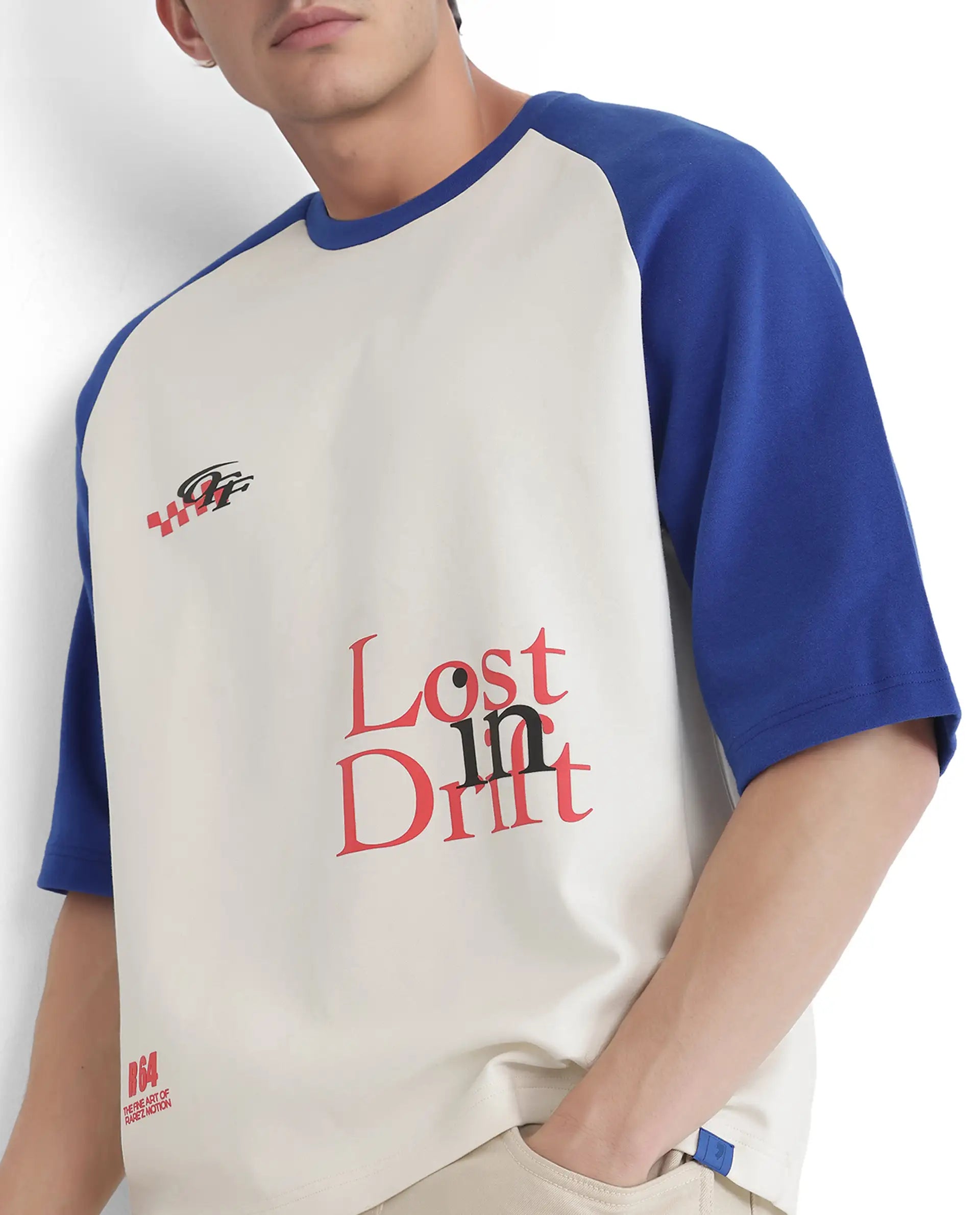 Rare Rabbit Men Reva Off White Cotton Poly Fabric Short Sleeve Crew Neck Oversized Fit HD Typography Print T-Shirt