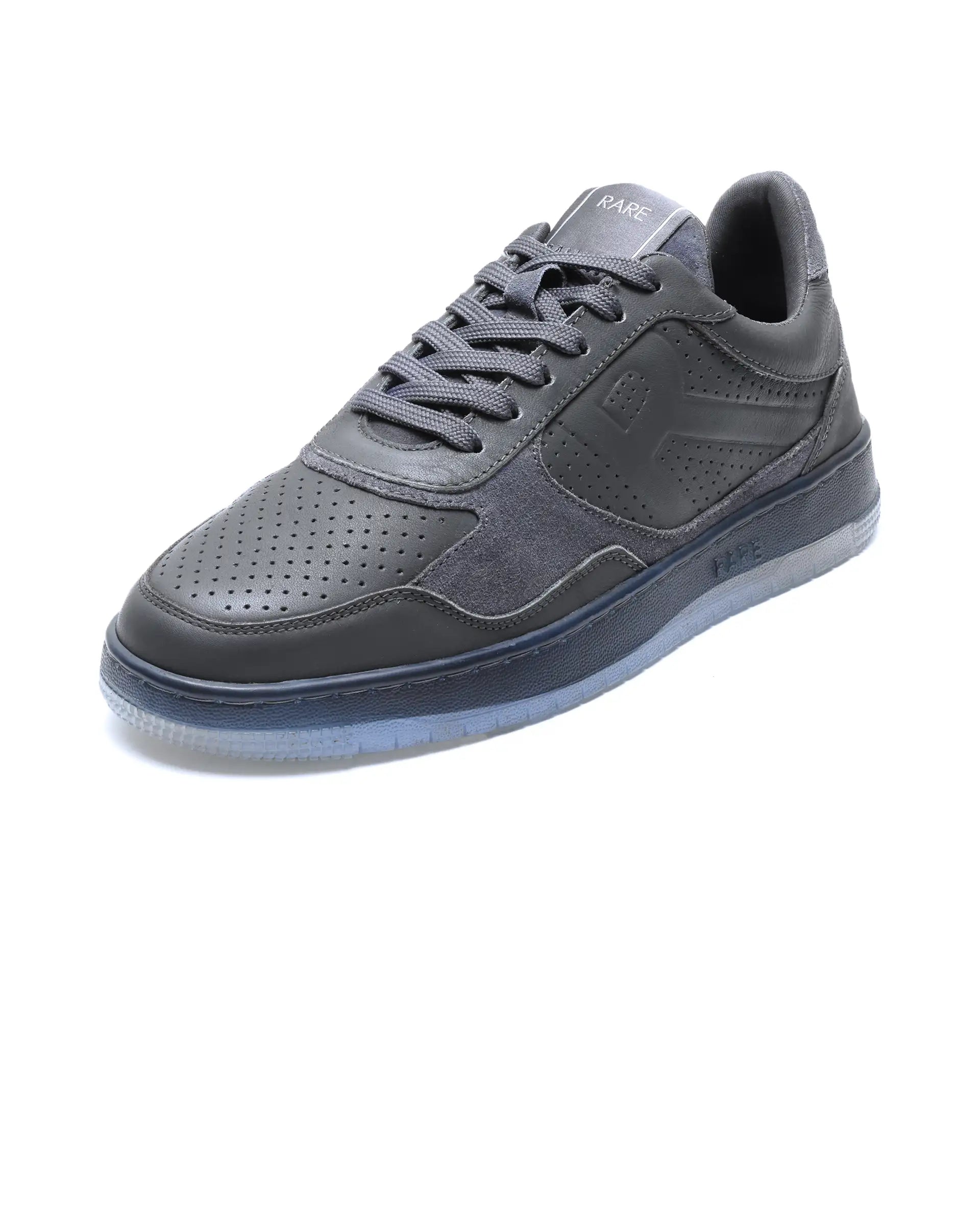 Rare Rabbit Men's Reven Dark Grey Lace-Up Closure Leather Sneaker