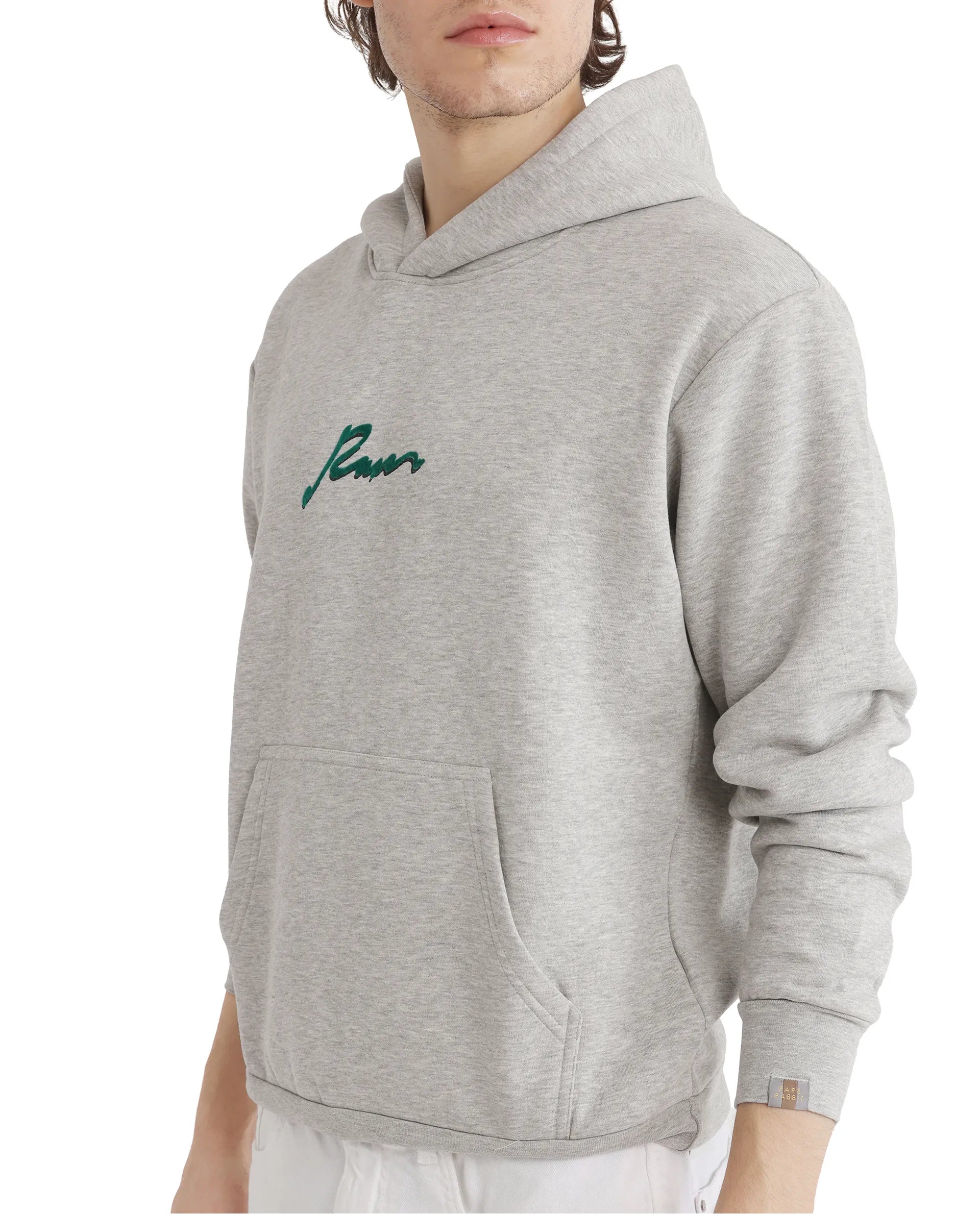 Rare Rabbit Men Rew-2 Melange Grey Full Sleeve Cotton Polyester Fabric Full Sleeve Crew Neck Regular Fit Graphic Flock Print Sweatshirt