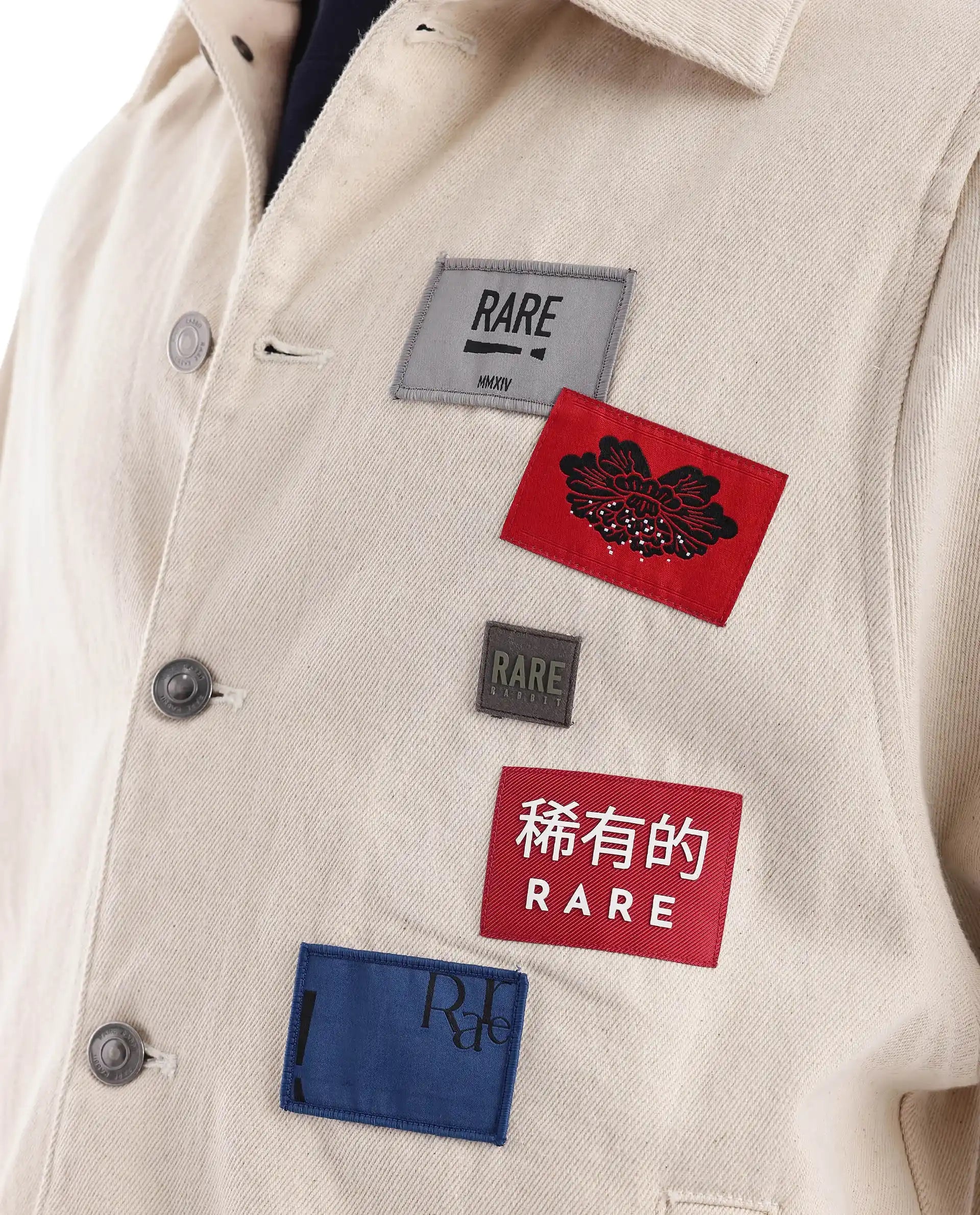 Rare Rabbit Men Rewq Off White Cotton Fabric Collared Neck Jacket