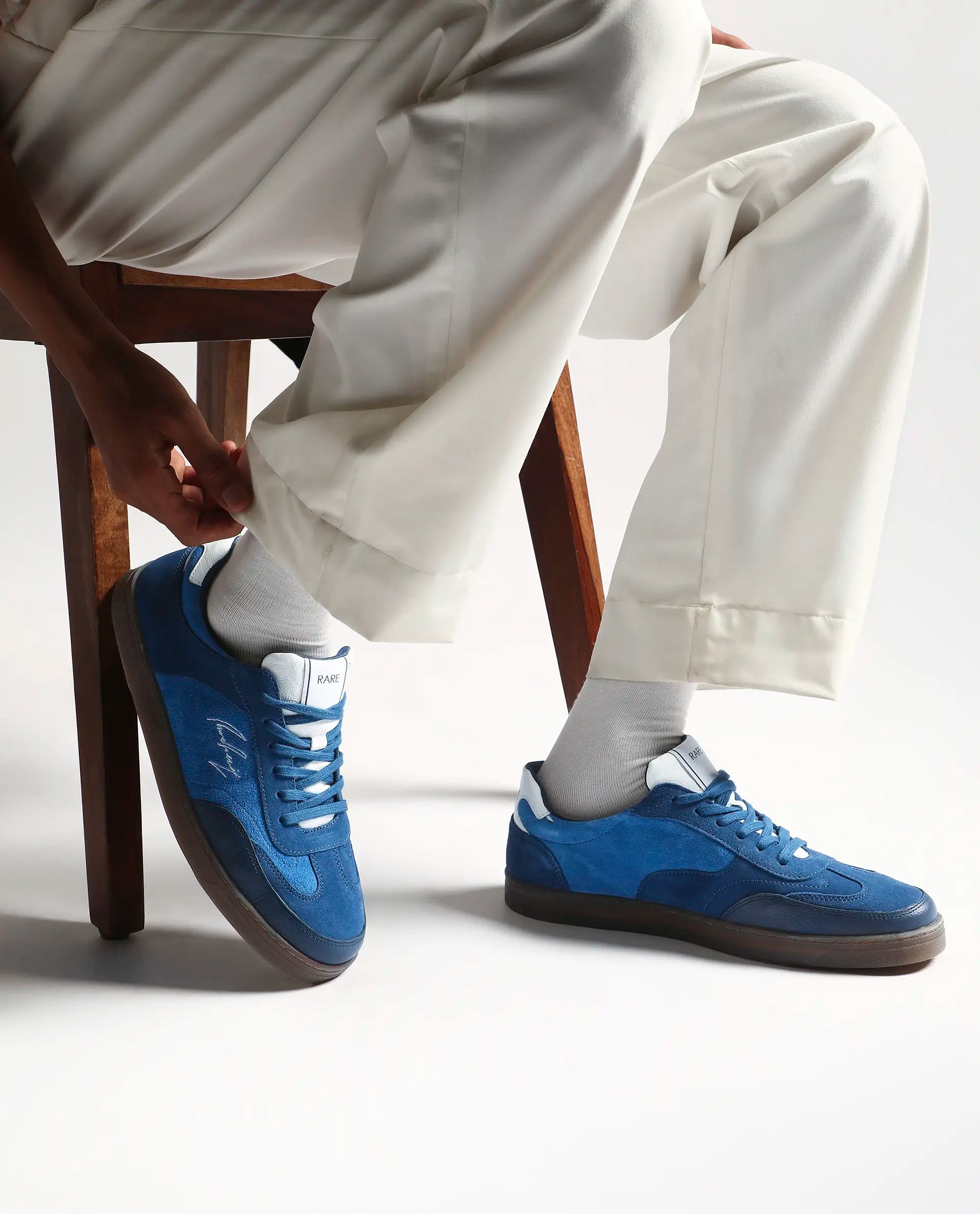 Rare Rabbit Men's Rex Blue Leather Lace-Up Closure Sneaker