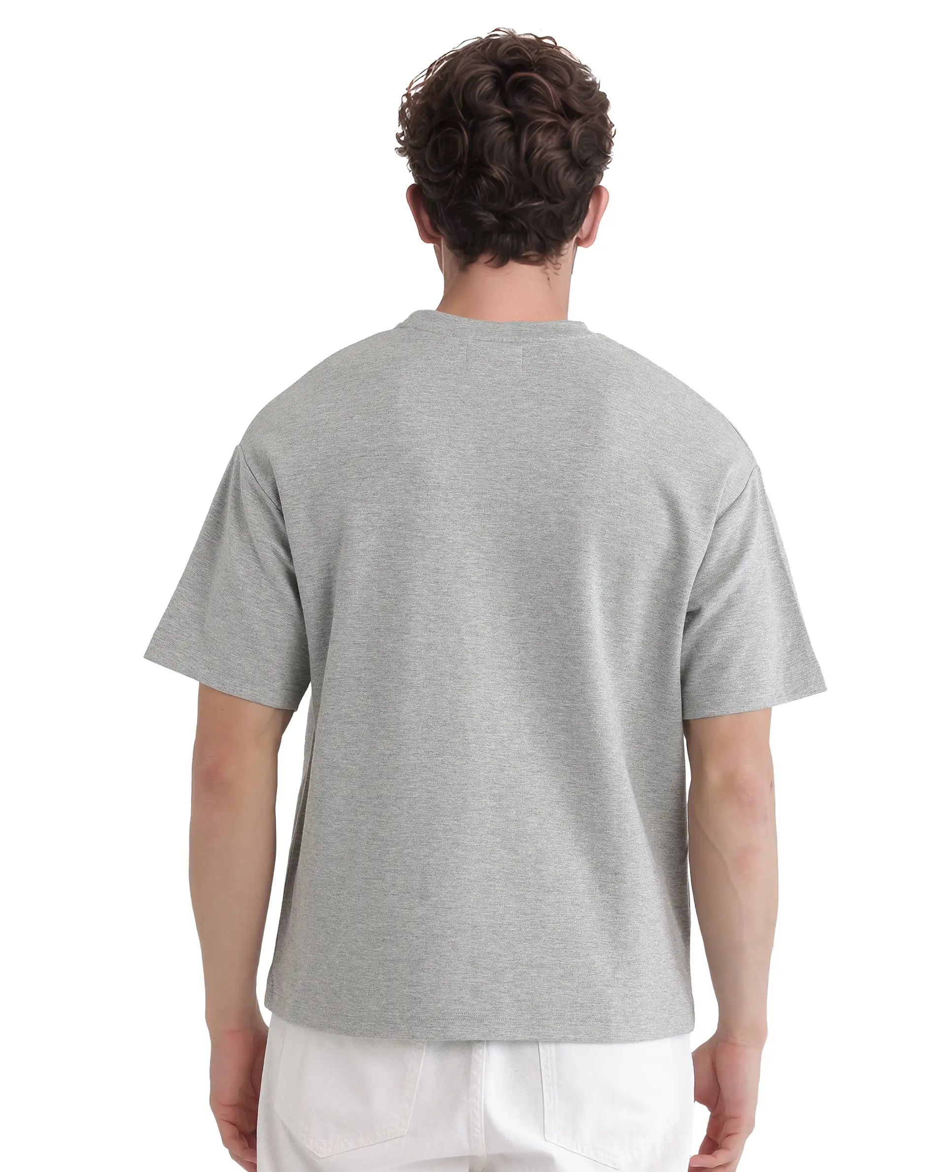 Rare Rabbit Men Rexo Melange Grey Cotton Poly Fabric Short Sleeve Crew Neck Graphic HD Print T-Shirt