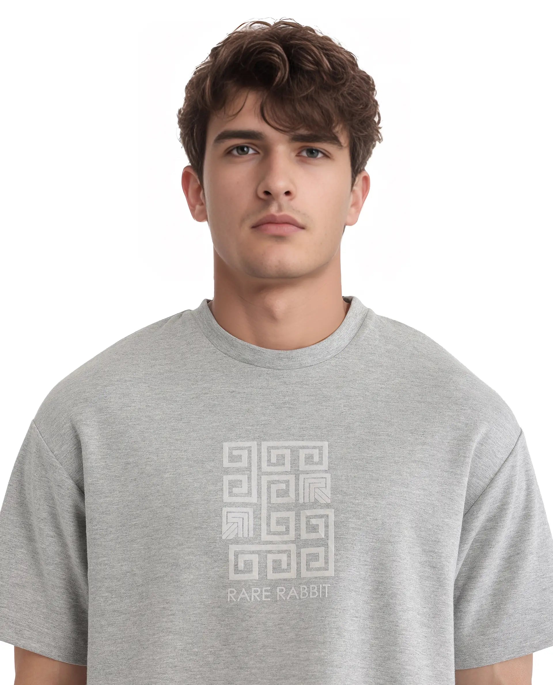 Rare Rabbit Men Rexo Melange Grey Cotton Poly Fabric Short Sleeve Crew Neck Graphic HD Print T-Shirt